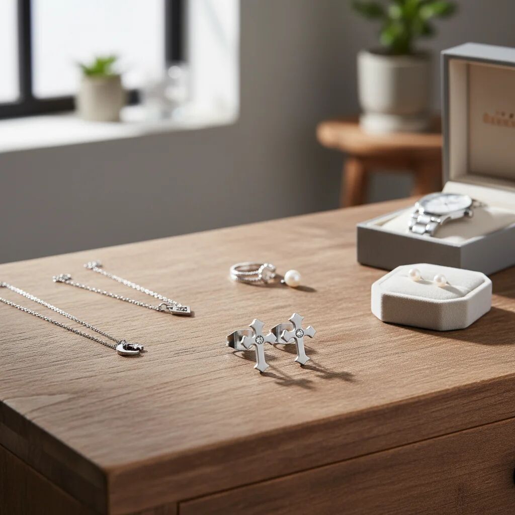 Stainless Steel Cross CZ Earrings