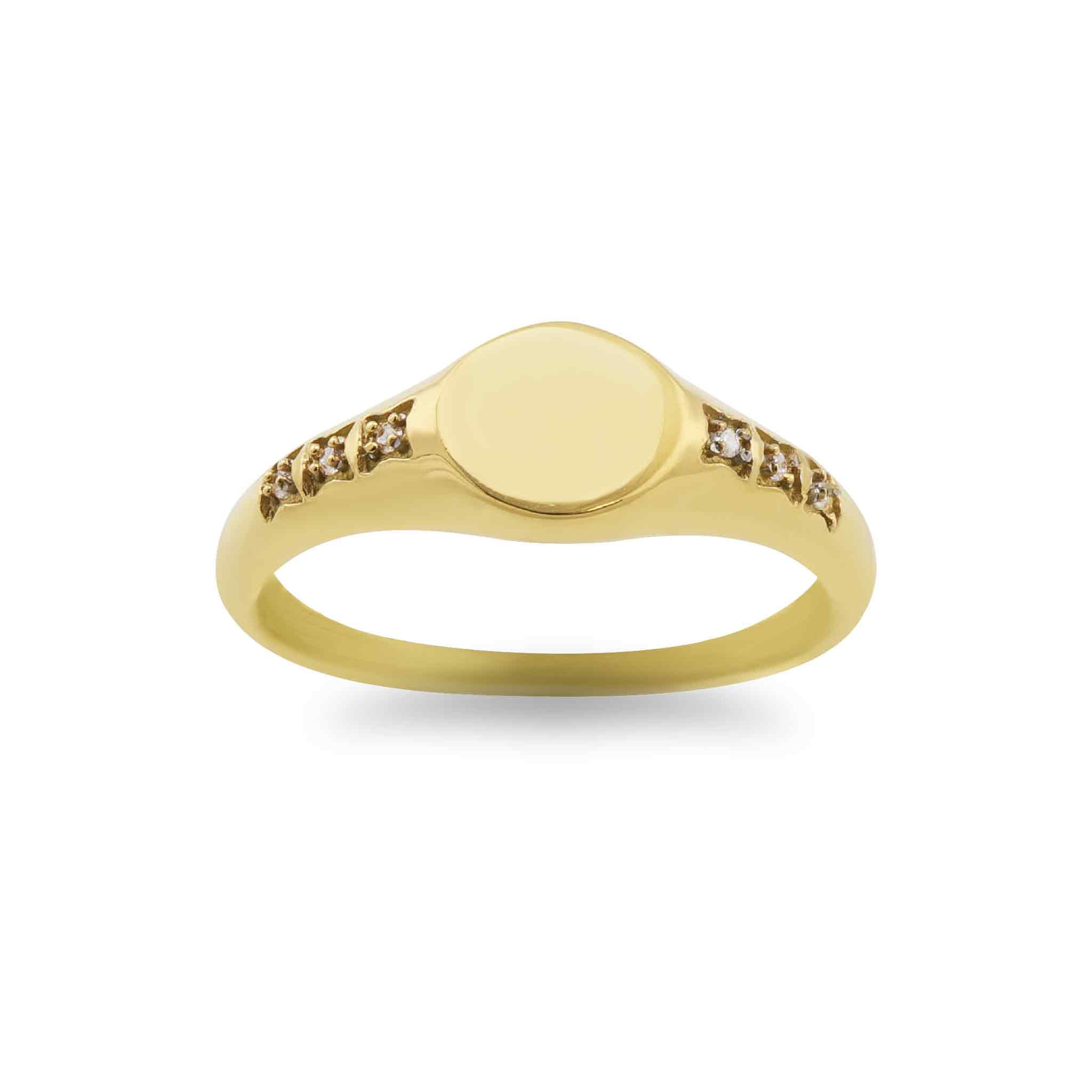 18K Gold PVD Stainless Steel Blank Engravable CZ Round Signet Ring