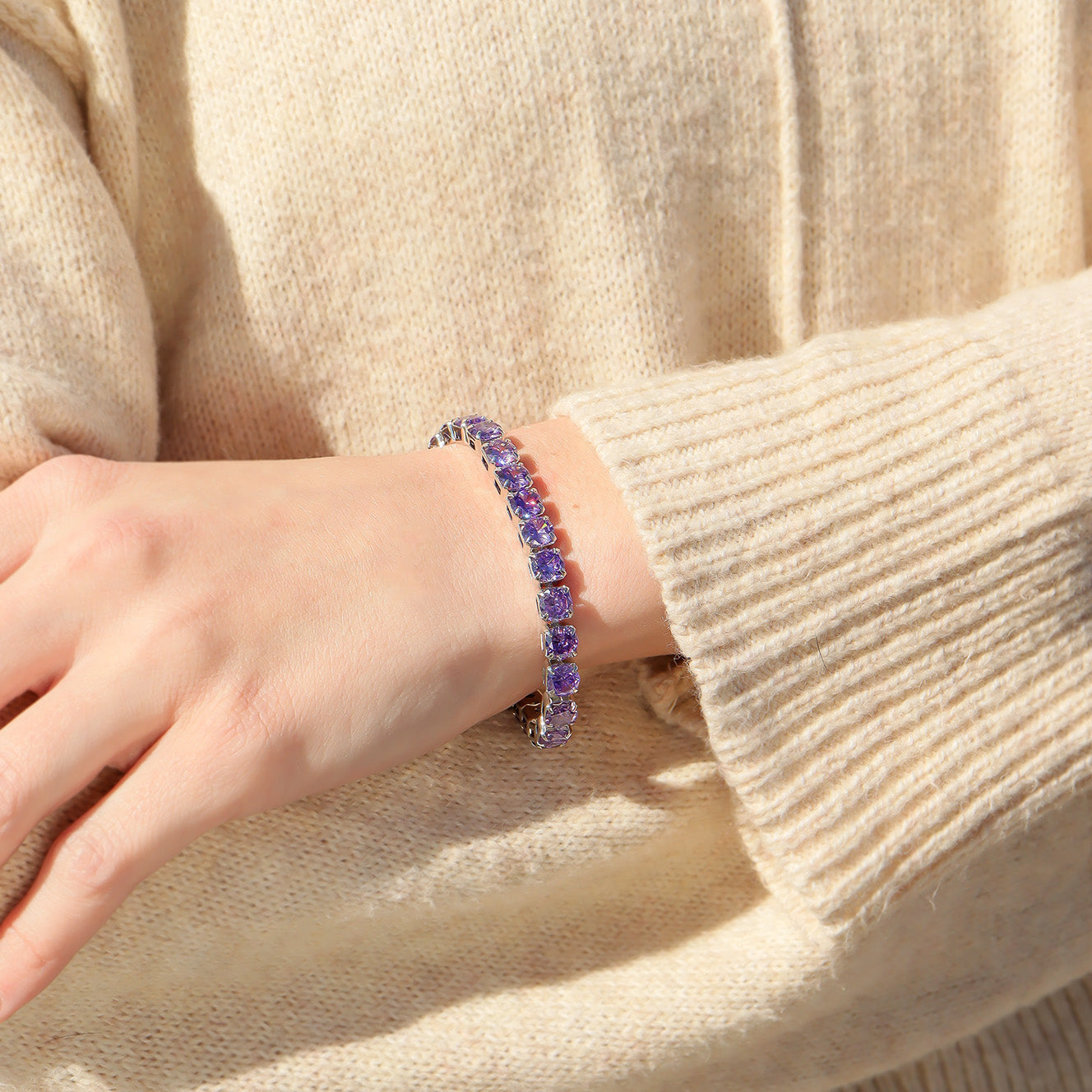 White Gold Over Brass Purple CZ Fashion Bracelet