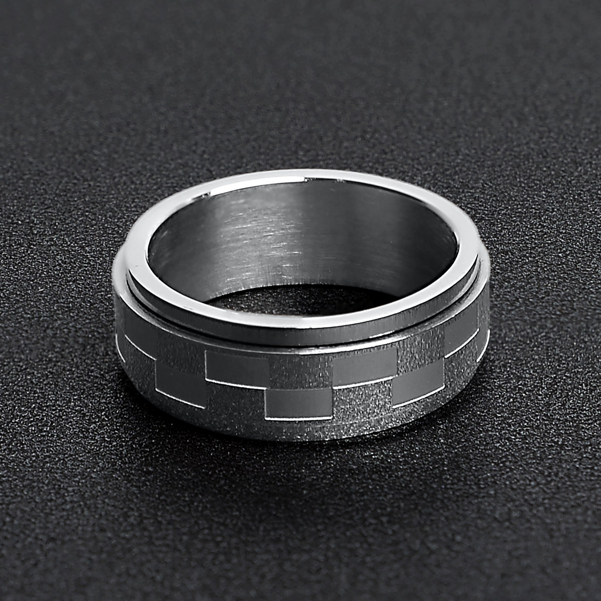 Stainless Steel Two Toned Checkered Spinner Ring