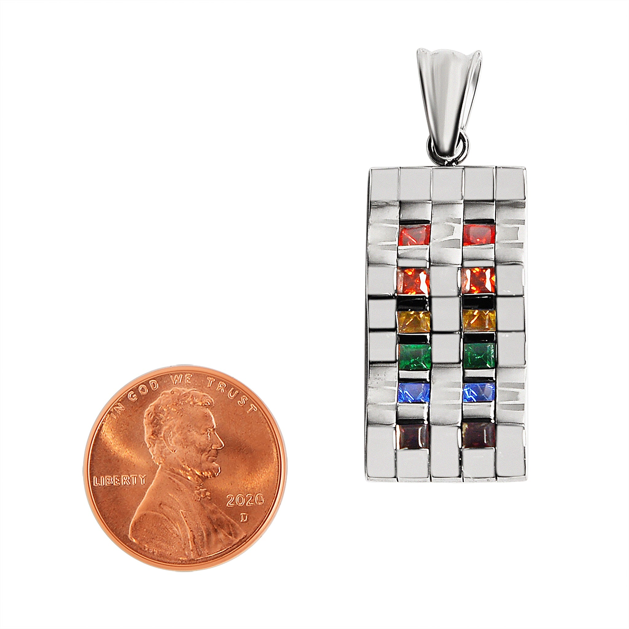 Stainless Steel Contemporary Wavy Cubic Zirconia Rainbow Pendant