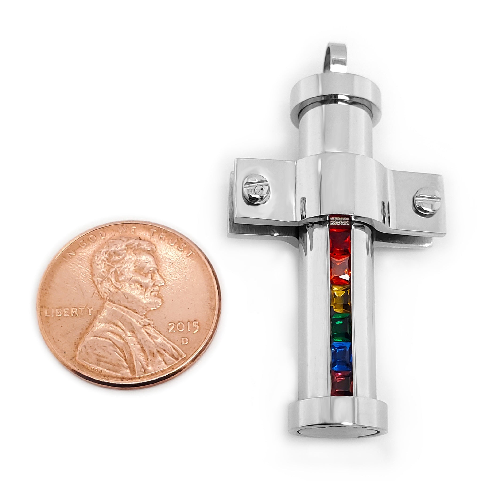 Stainless Steel Cubic Zirconia Rainbow Pride Pendant