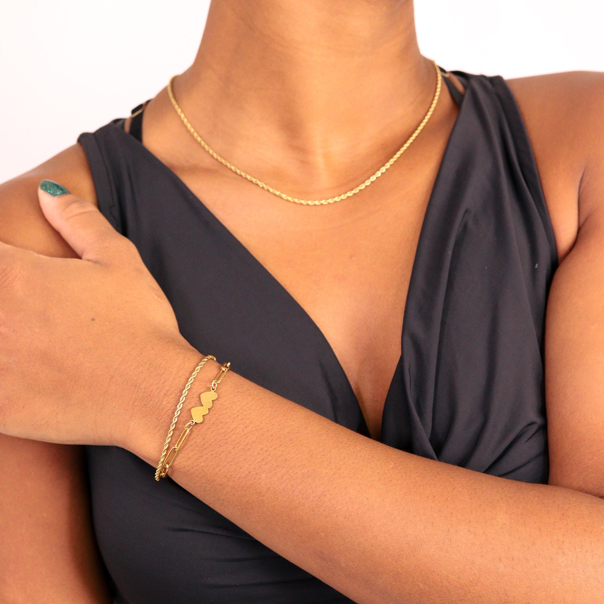 Stainless Steel Engravable 2 Heart Paperclip Bracelet