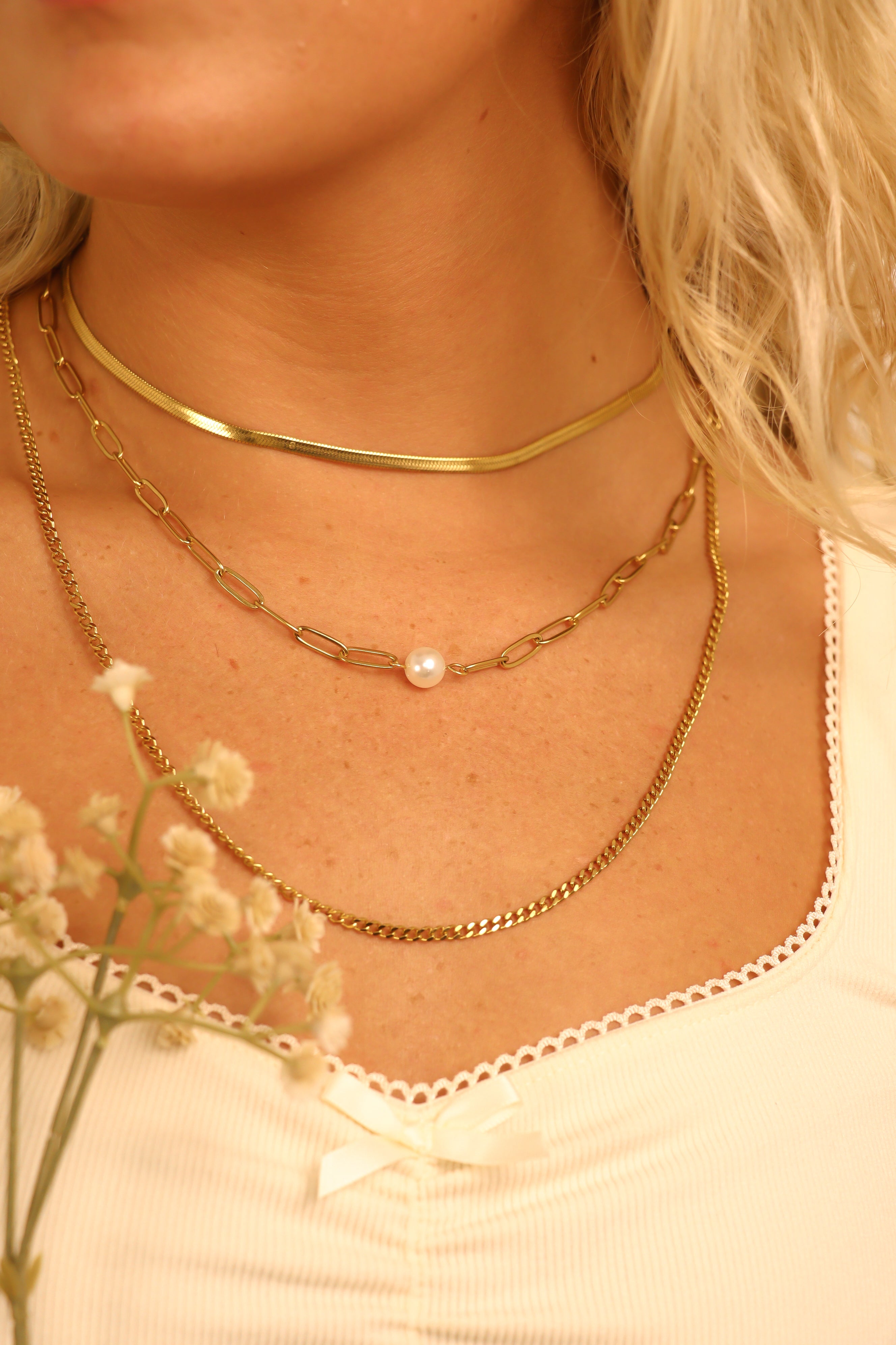 45 pc 18K Gold PVD Pearl Layered Necklace Set