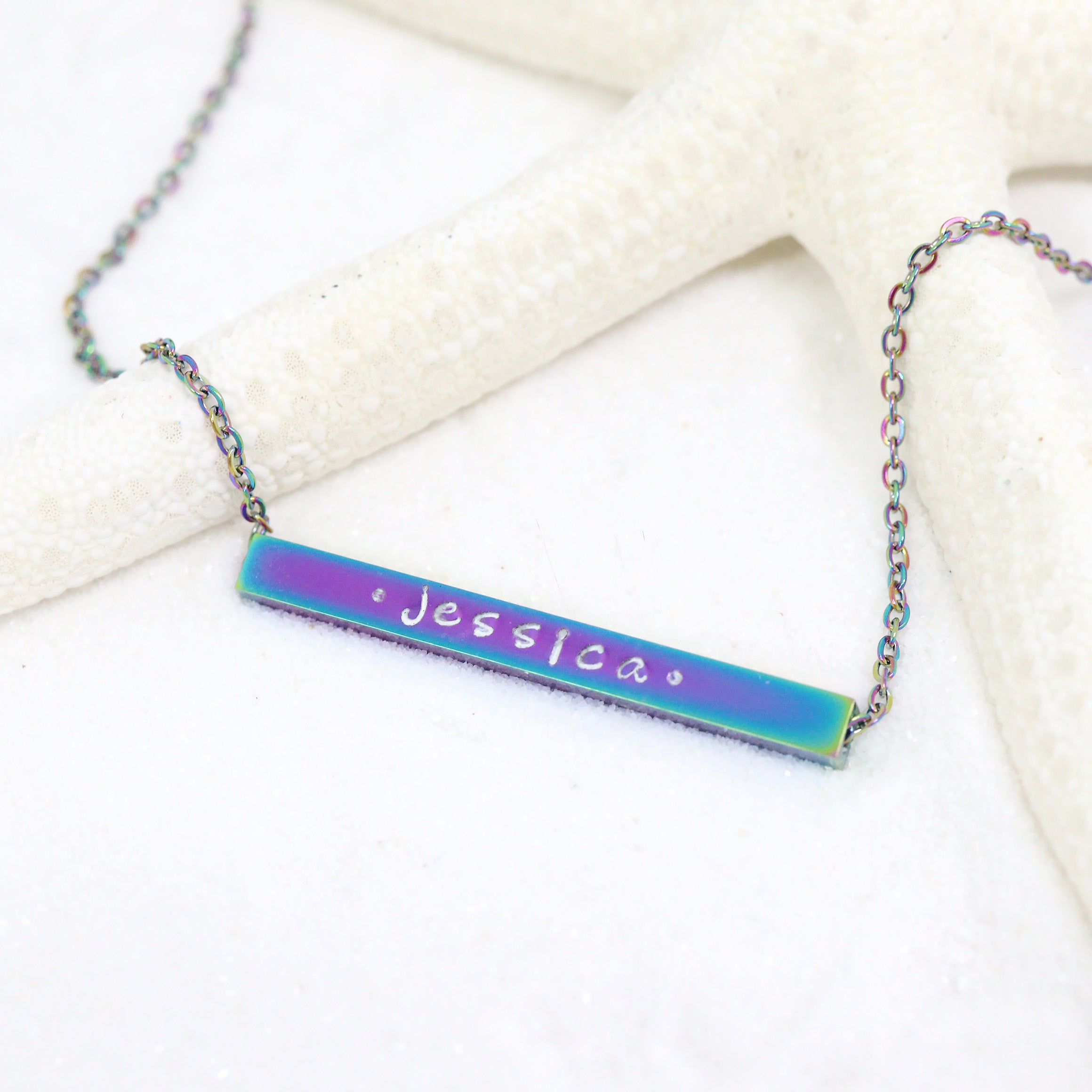 18K Gold PVD Stainless Steel Square 4 Sided Horizontal Blank Bar Necklace