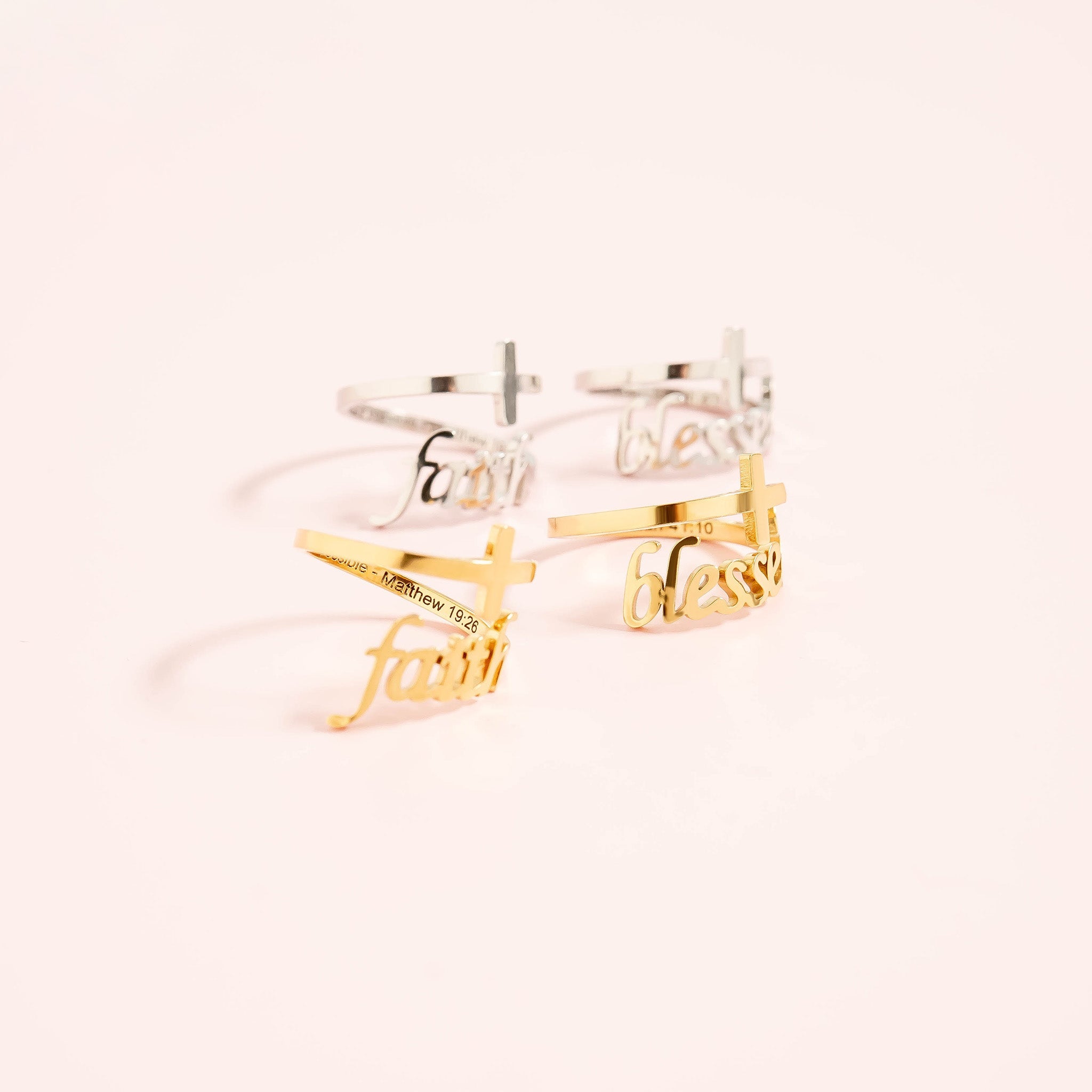 18K Gold PVD Stainless Steel Adjustable "Faith" Ring