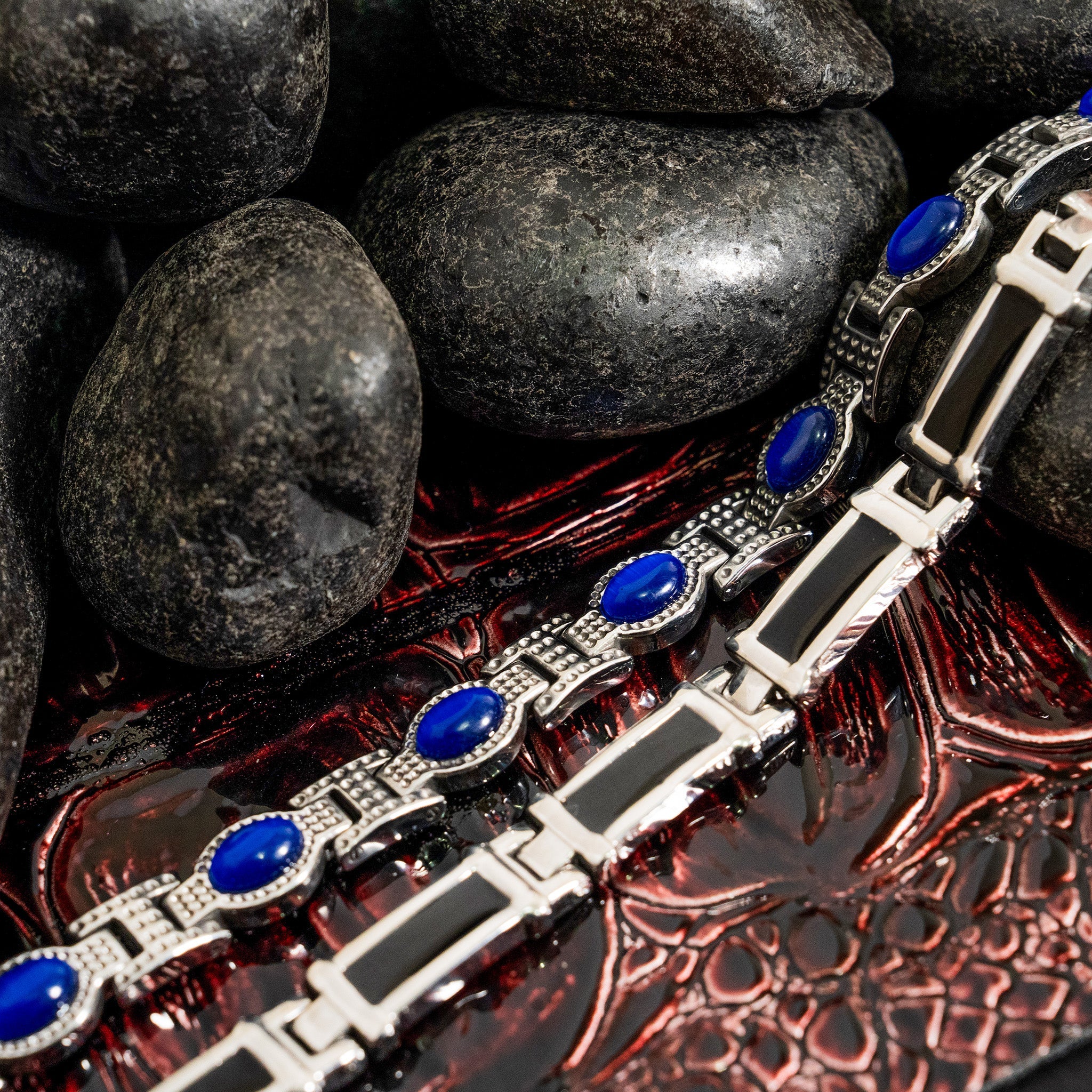 Stainless Steel Black Enamel Magnetic Bracelet