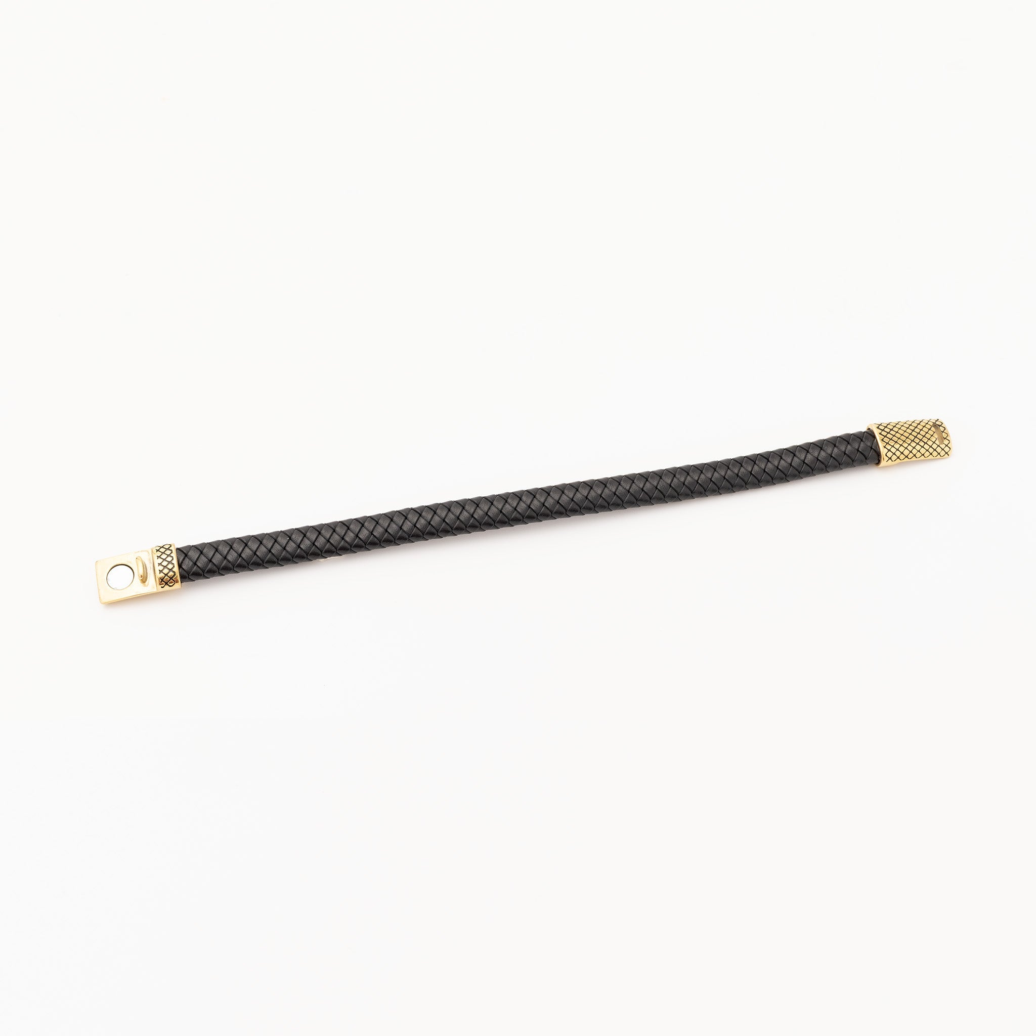 18K Gold PVD Stainless Steel Mens Leather Metal Clasp Bracelet