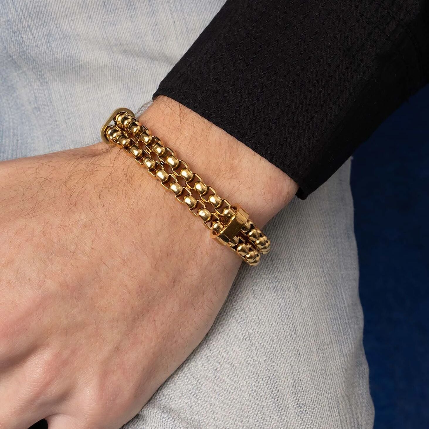 18K Gold PVD Double Chain Metal Clasp Bracelet