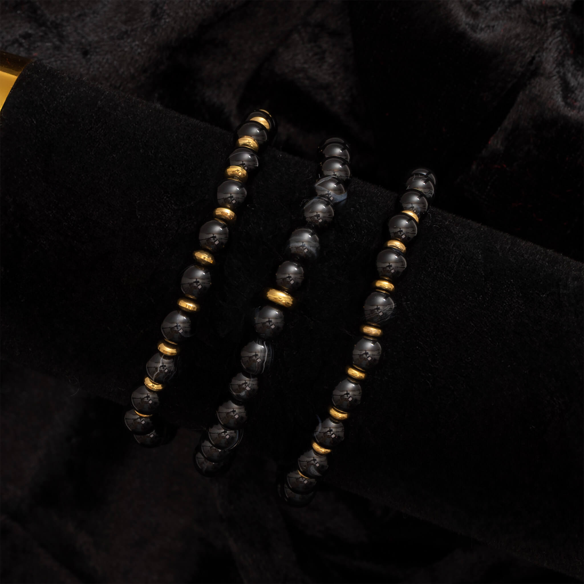 18K Gold PVD Stainless Steel Mens Agate Bead Bracelet