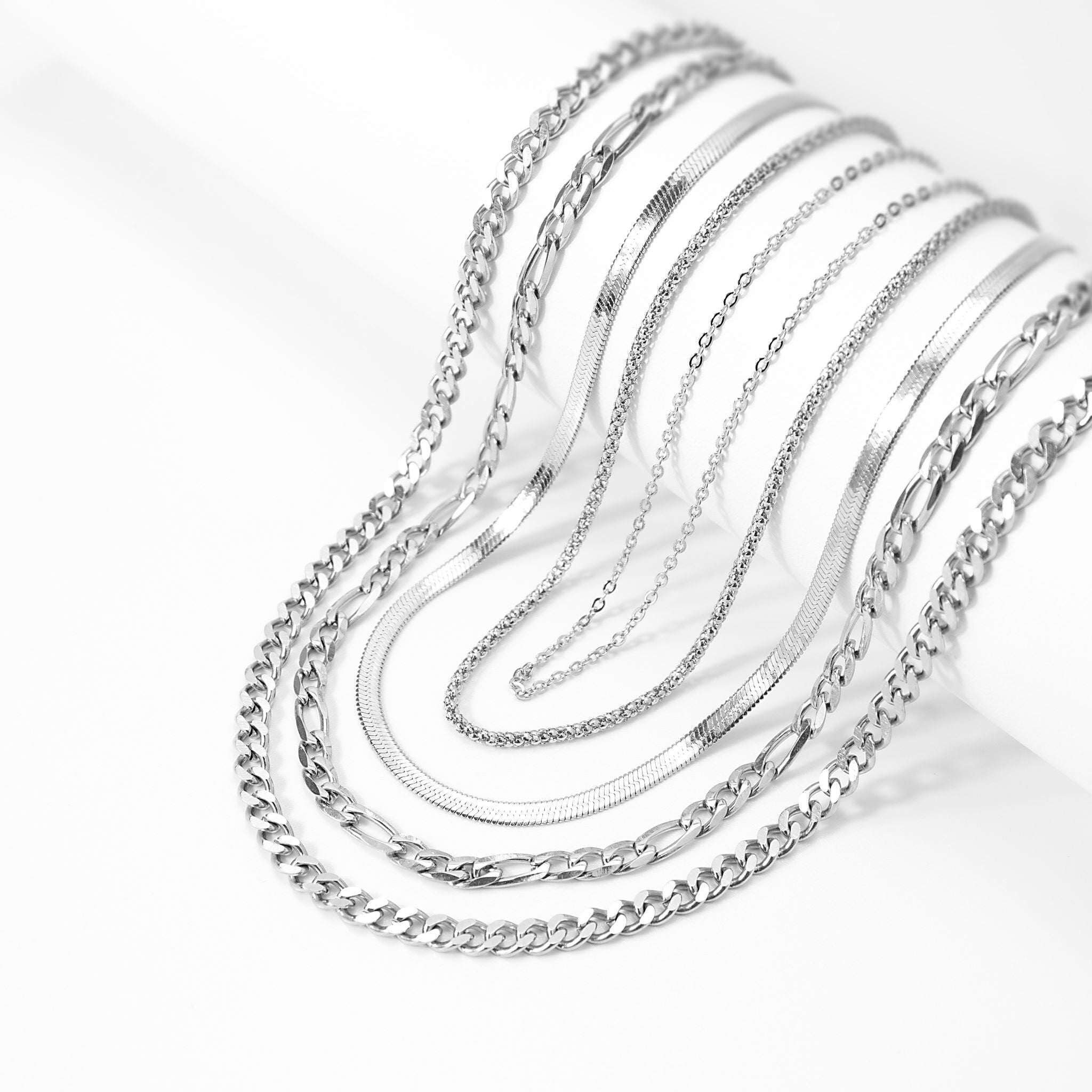 25 pc Stainless Steel Assorted Layered Necklace Set