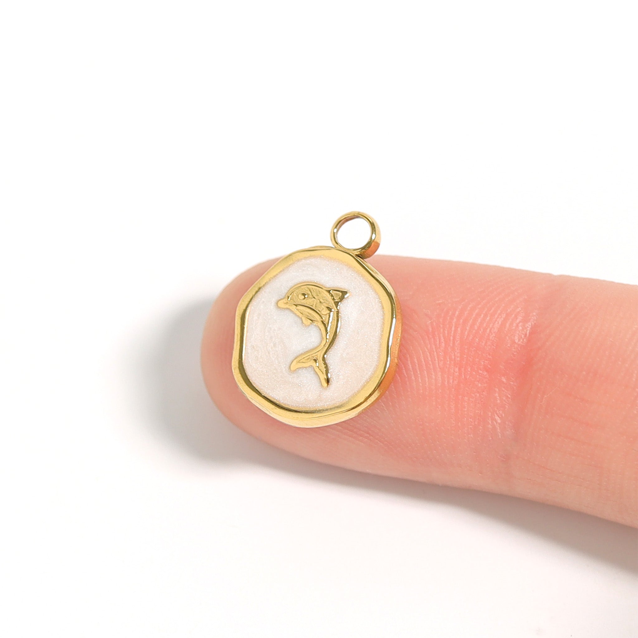 18K Gold PVD Dolphin Epoxy Charm