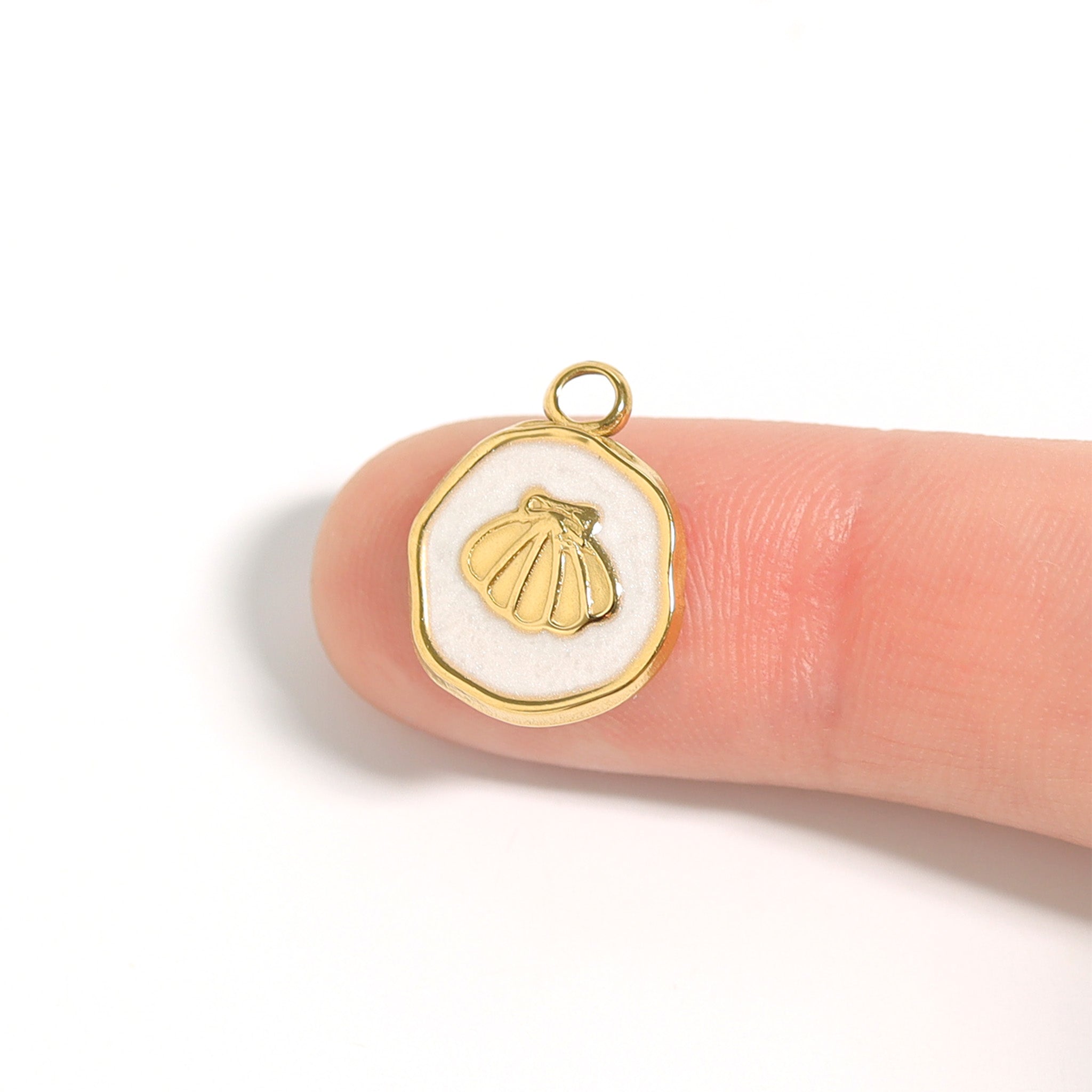 18K Gold PVD Sea Shell White Epoxy Charm