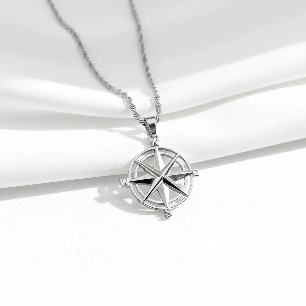 Stainless Steel Compass Rose Pendant