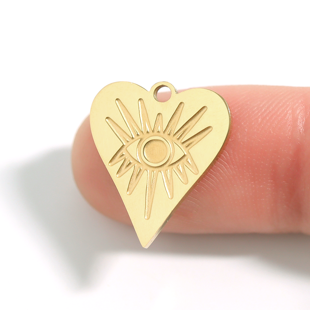 18K Gold PVD Stainless Steel Evil Eye Heart Charm