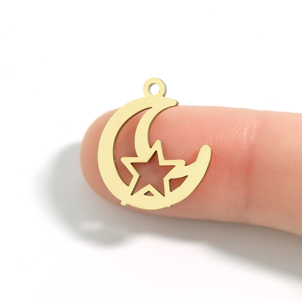 18K Gold PVD Stainless Steel Moon And Star Charm
