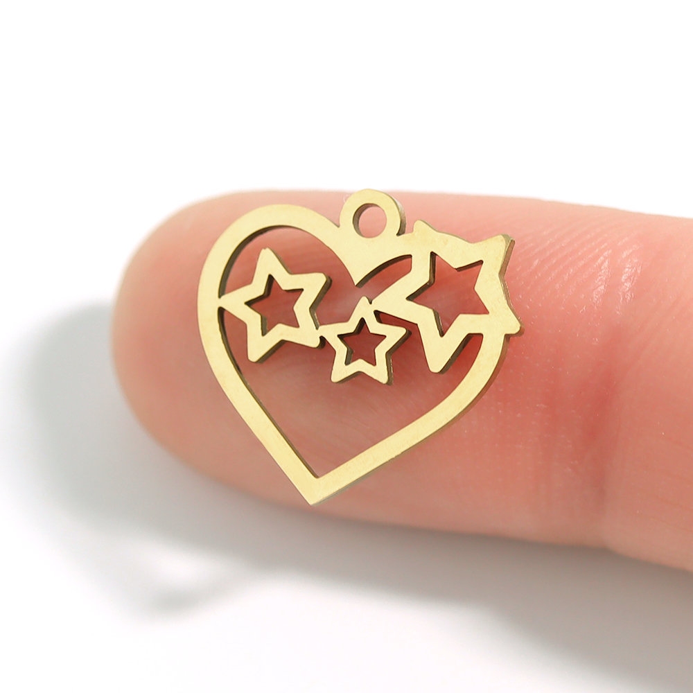 18K Gold PVD Stainless Steel Cutout Heart And Stars Charm