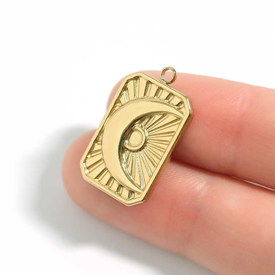 18K Gold PVD Stainless Steel Sunburst Moon Charm
