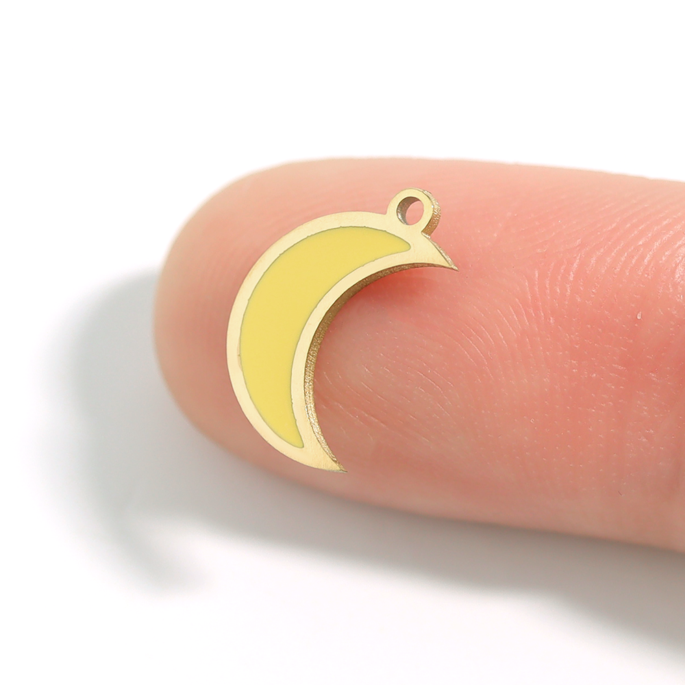 18K Gold PVD Stainless Steel Epoxy Yellow Crescent Moon Charm
