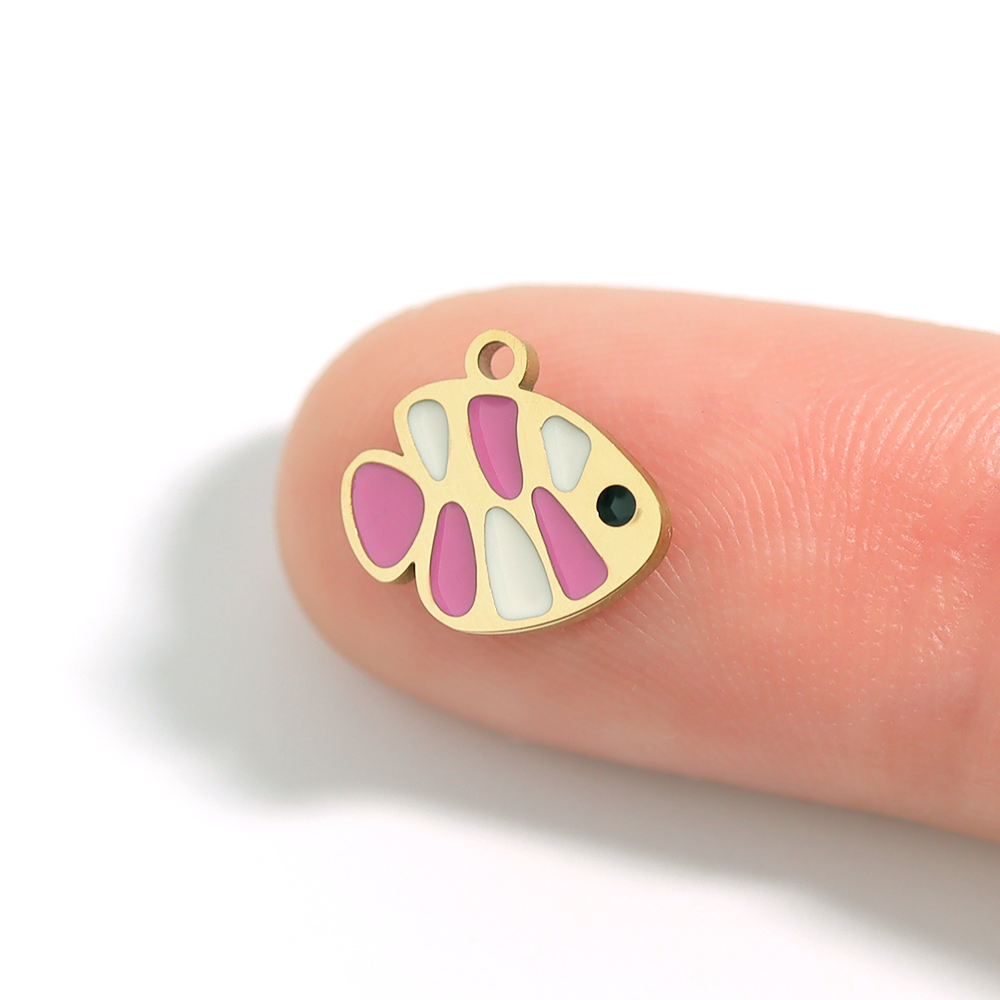 18K Gold PVD Stainless Steel Epoxy Fish Charm