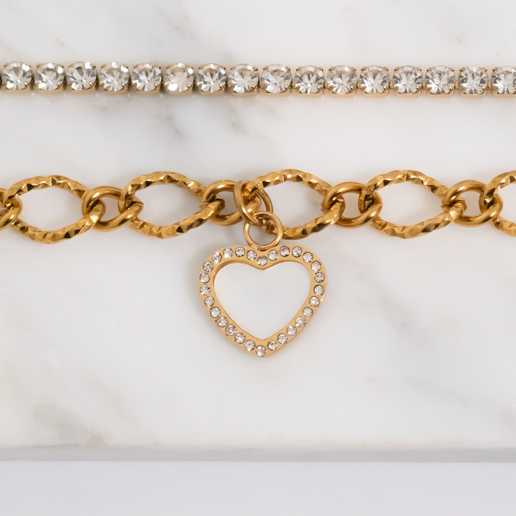 18K Gold PVD CZ Stone Tennis Chain Bracelet