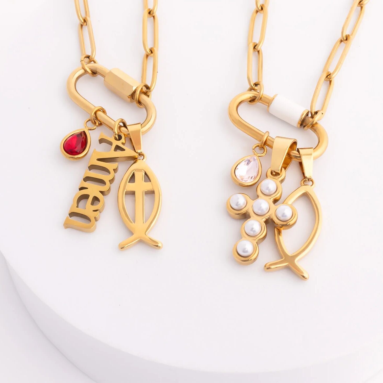 18K Gold PVD Stainless Steel Pearl Cross Charm