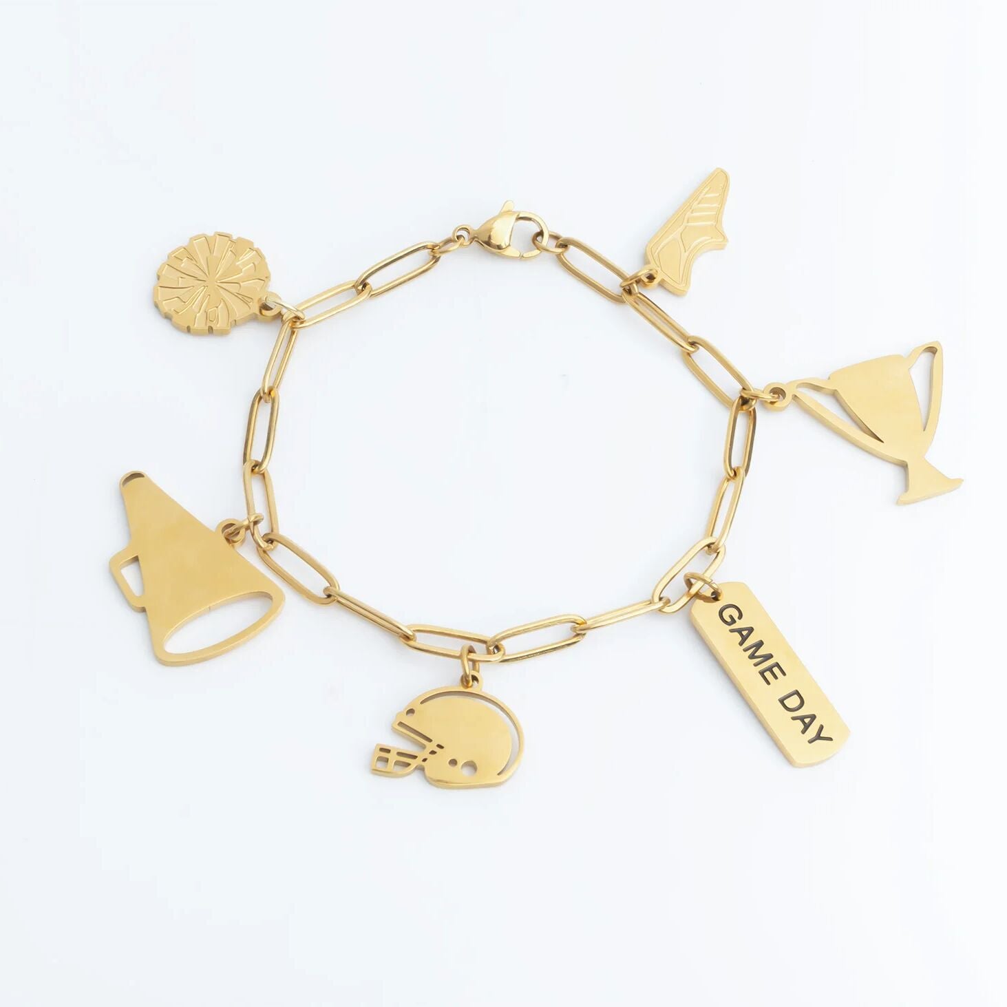 18K Gold PVD Stainless Steel Game Day Script Charm