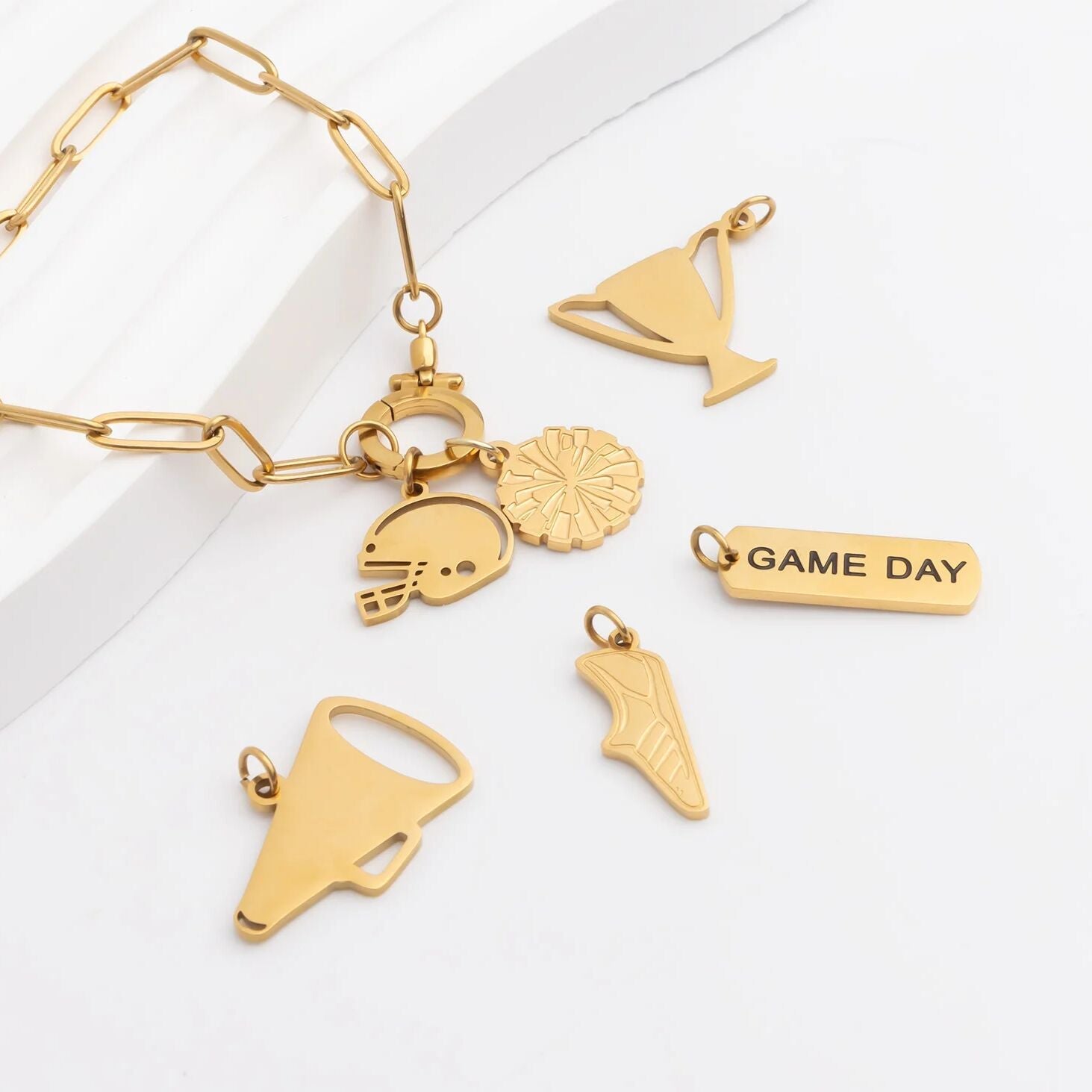 18K Gold PVD Stainless Steel Track Shoe Charm