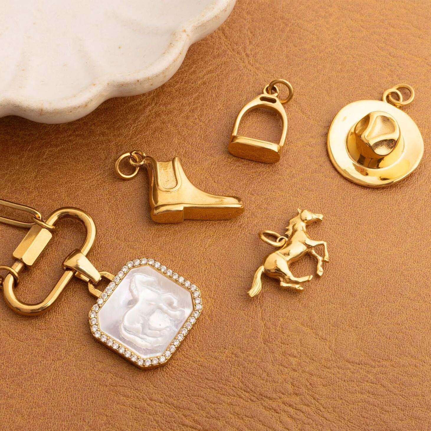 18K Gold PVD Stainless Steel Equestrian Boot Charm