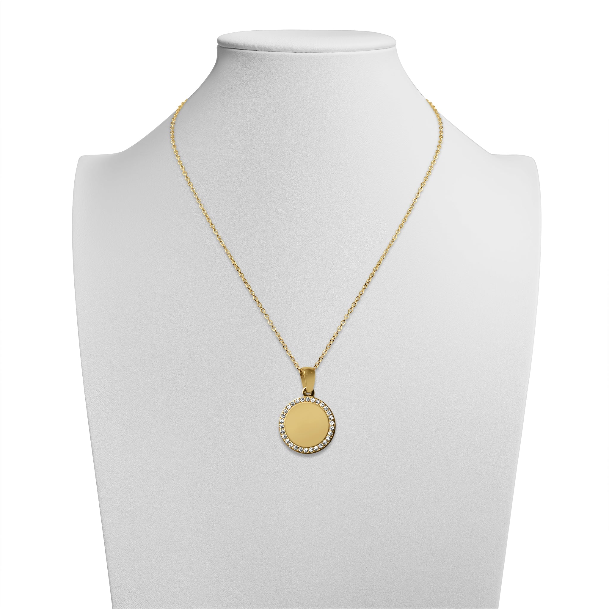 18K Gold PVD Stainless Steel Round CZ Pendant Necklace