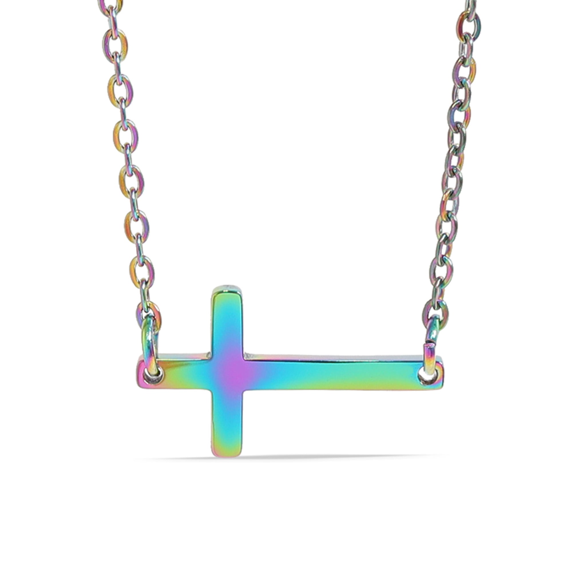 18K Gold PVD Stainless Steel Horizontal Blank Cross Necklace