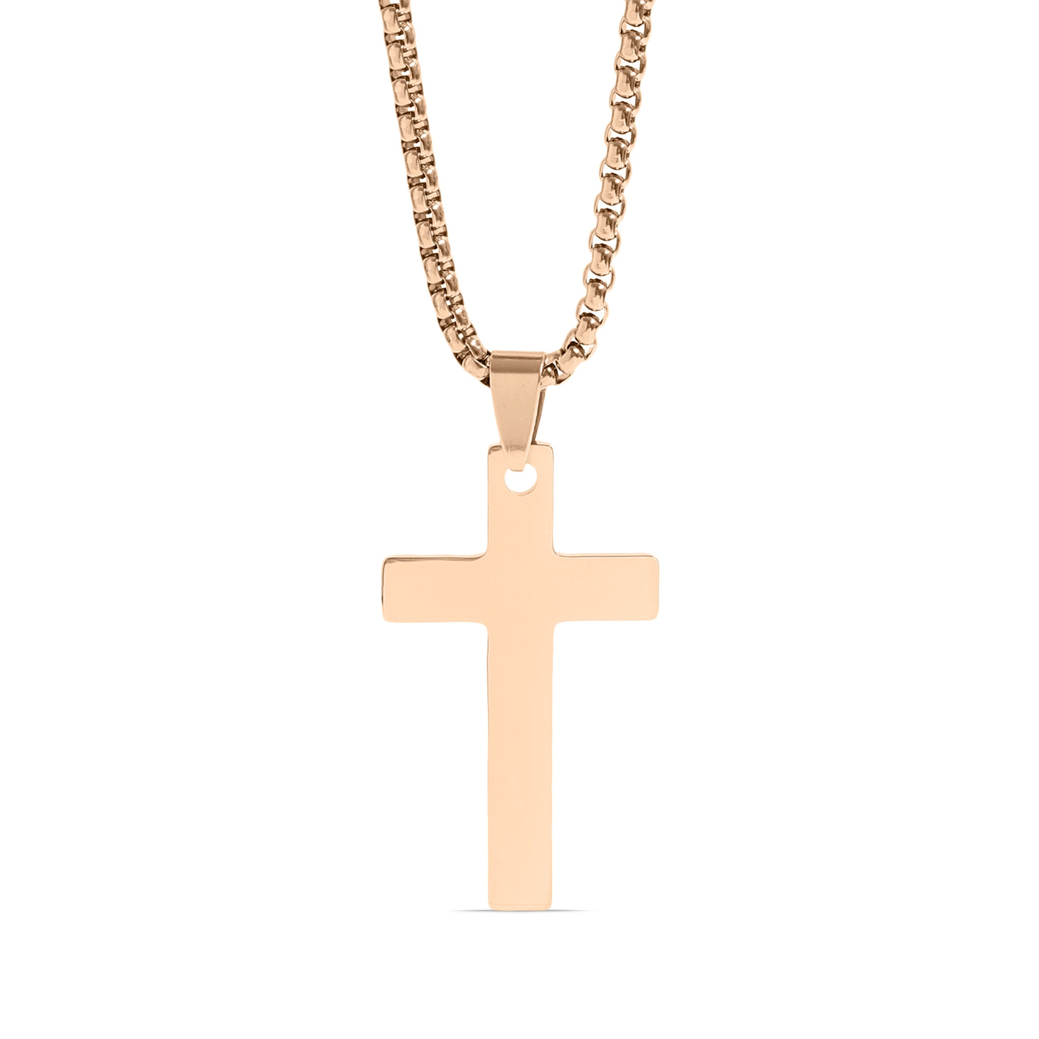 18K Gold PVD Stainless Steel Cross Pendant With Rounded Box Chain