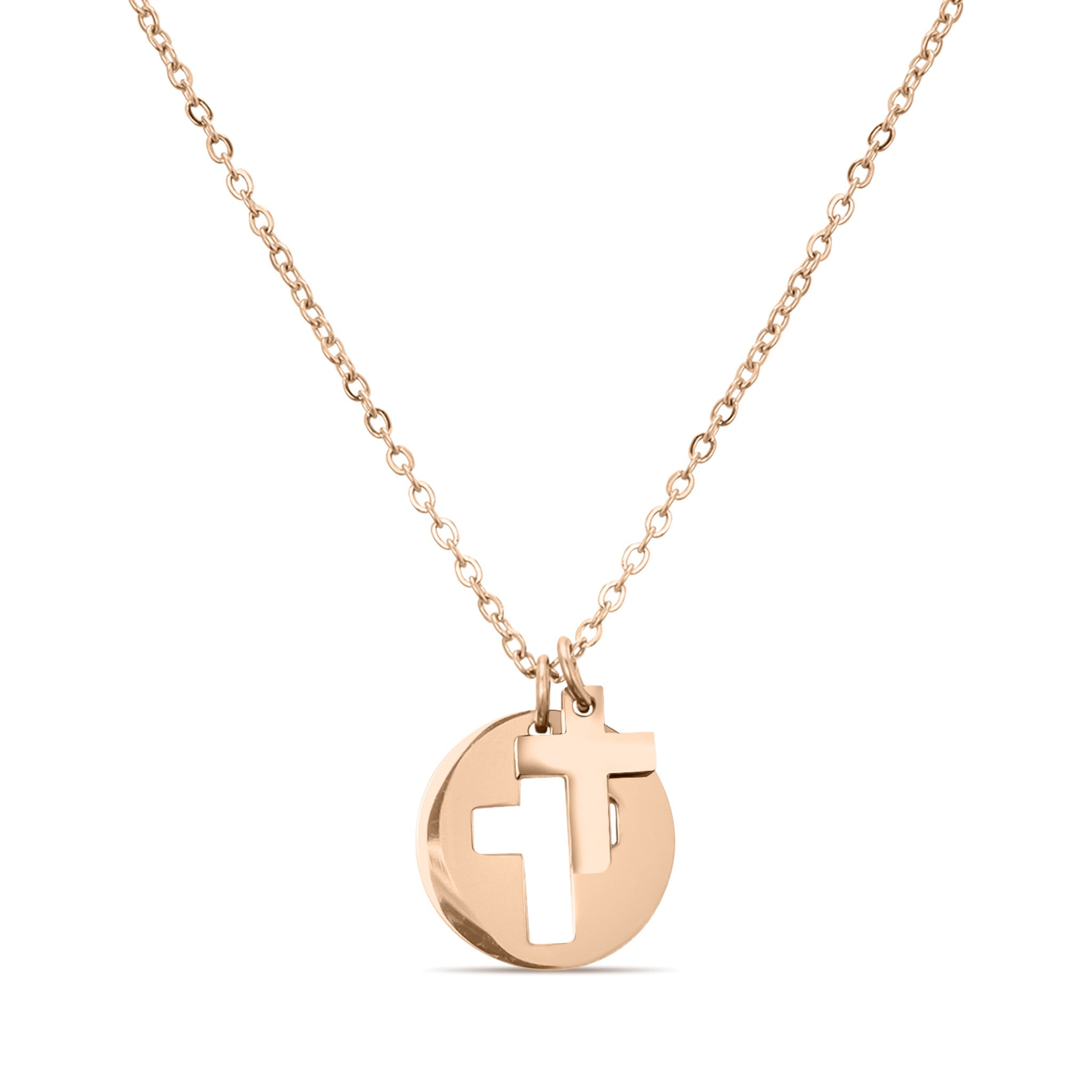 18K Gold PVD Stainless Steel Cutout Cross Charm Necklace