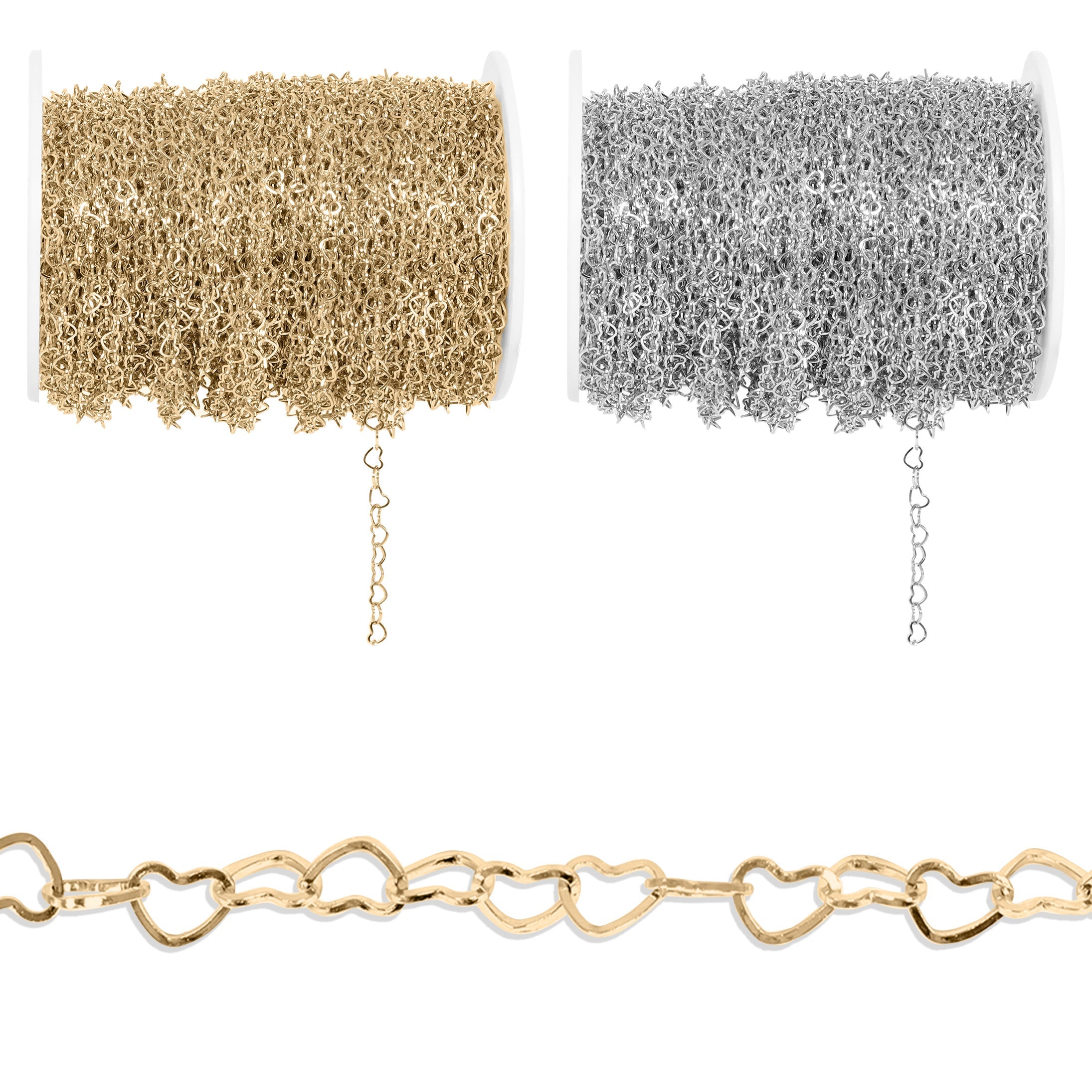 18K Gold PVD Stainless Steel Heart Chain - By The Foot