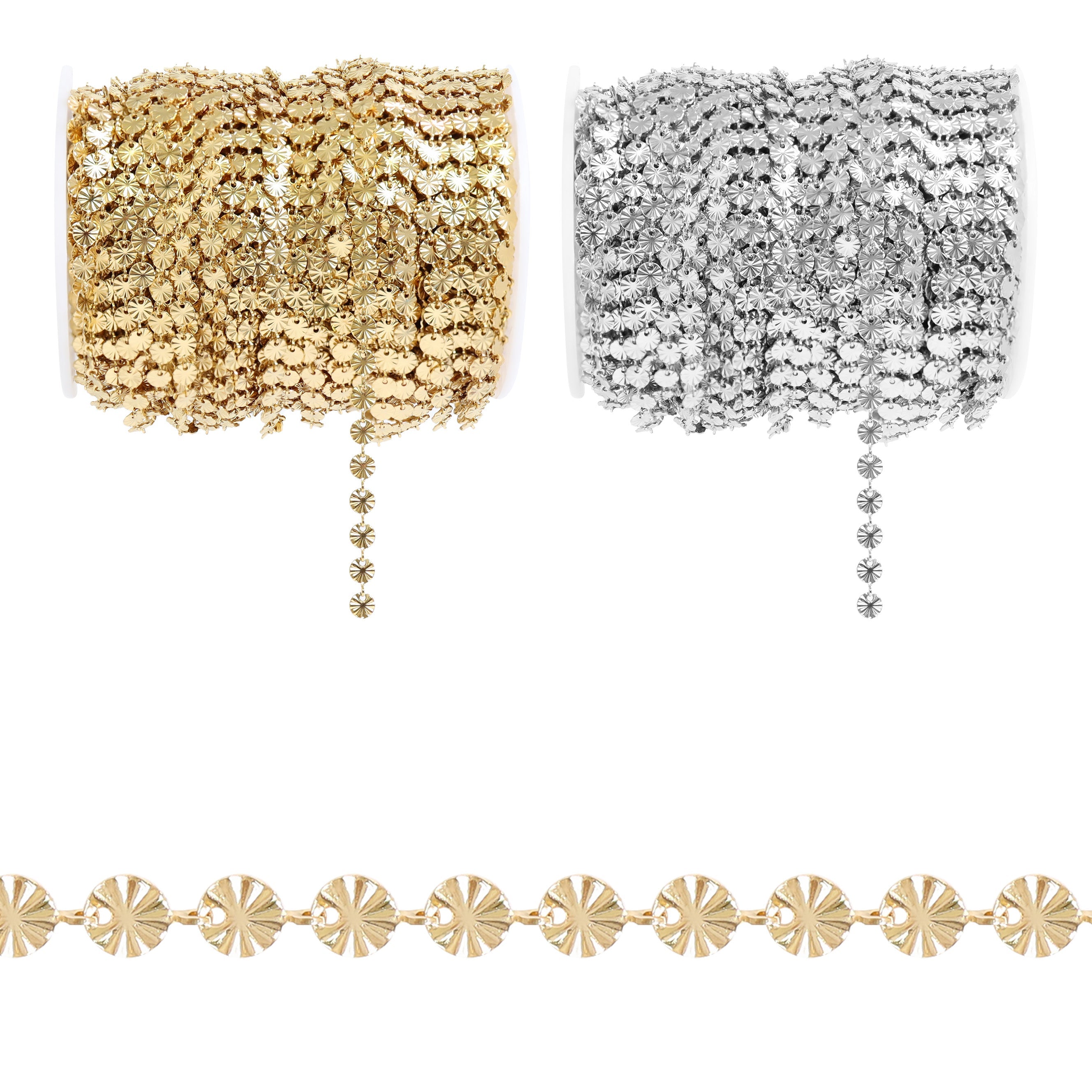18K Gold PVD Stainless Steel Sunburst Chain - By The Foot