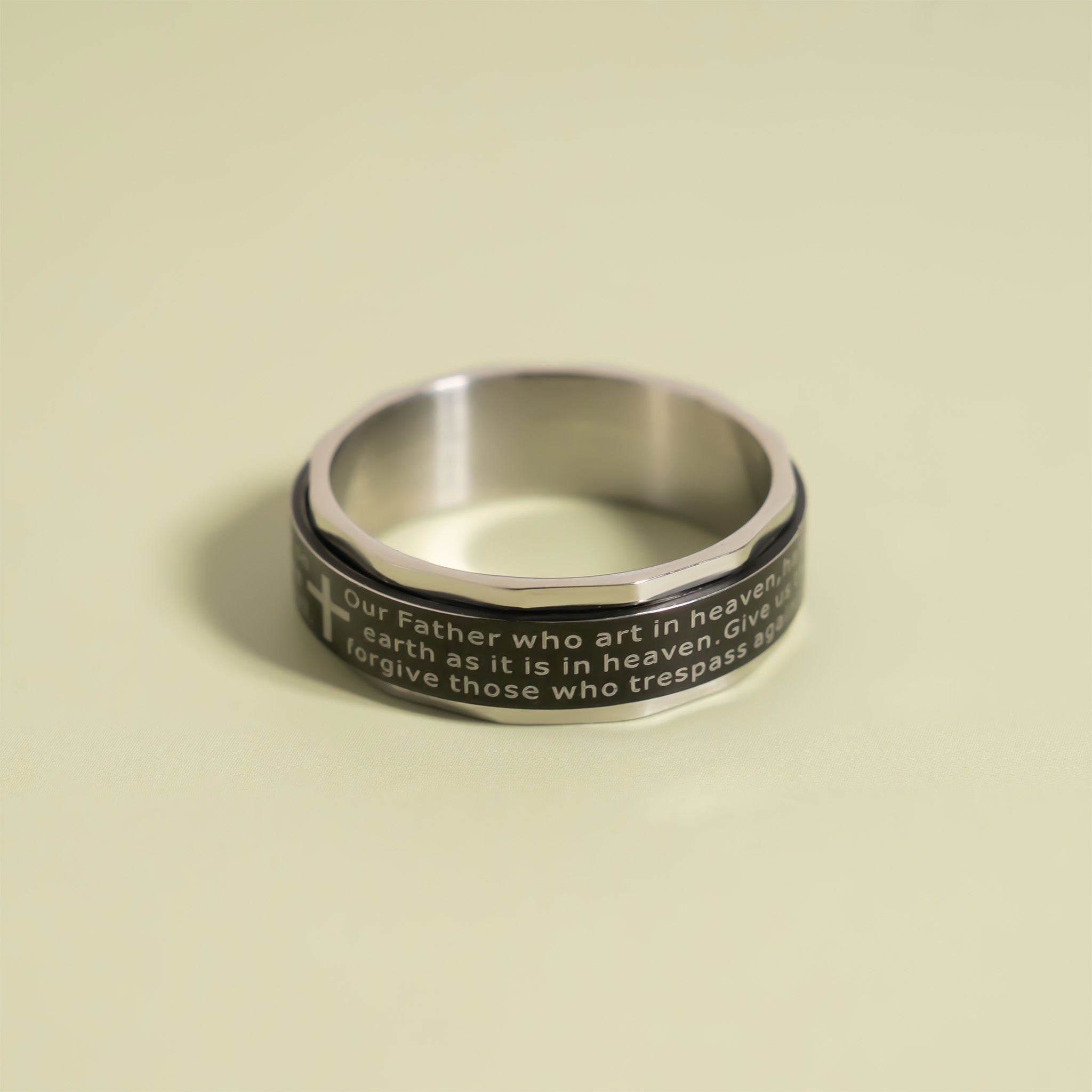 Highly Polished Stainless Steel Lord's Prayer Spinner Center Ring