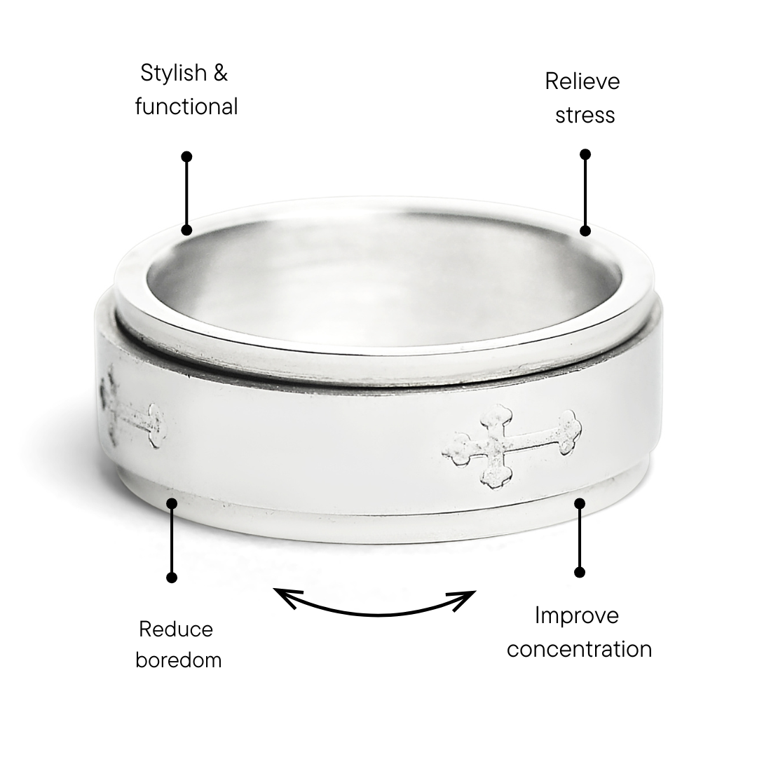 Stainless Steel Cross Spinner Center Highly Polished Ring