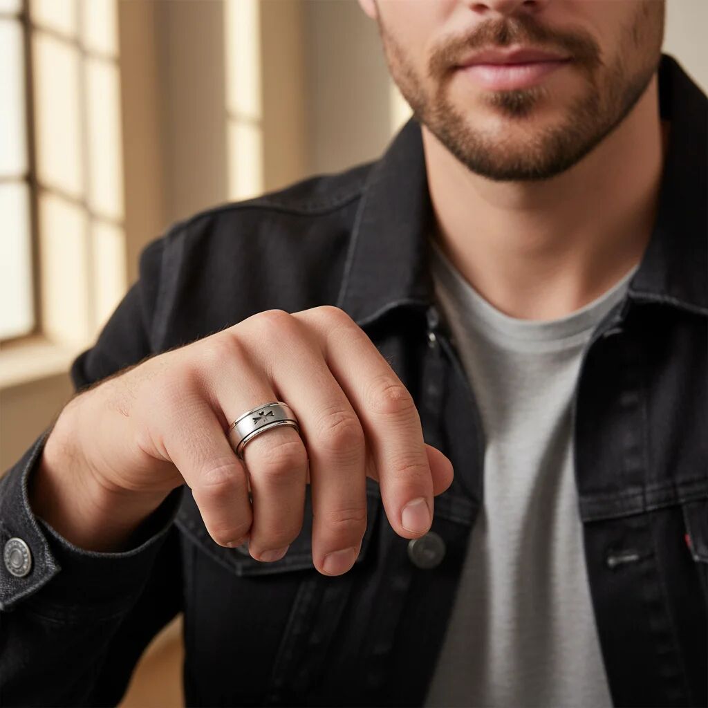Stainless Steel Cutout Cross Spinner Ring