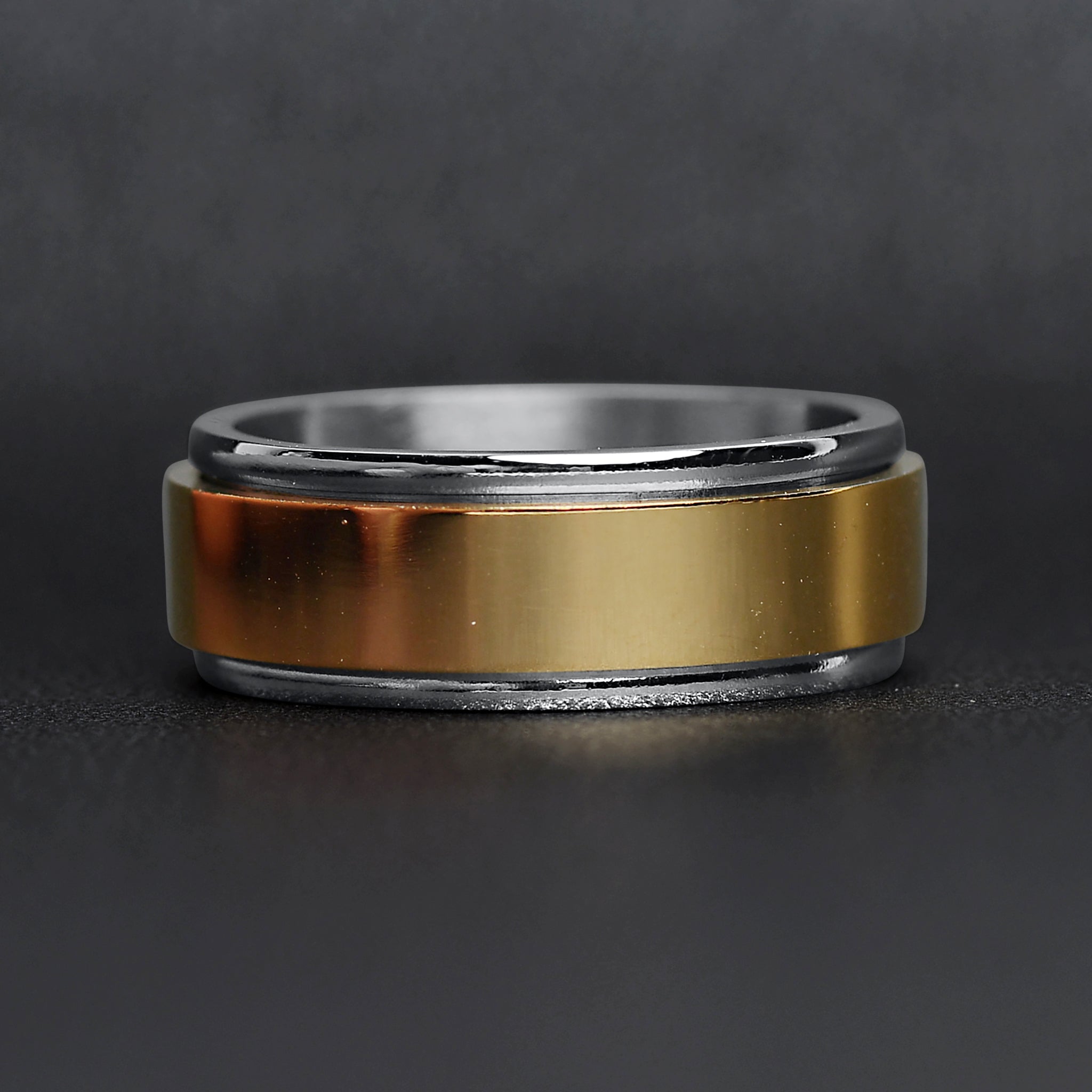 18K Gold PVD Center Stainless Steel Spinner Polished Ring