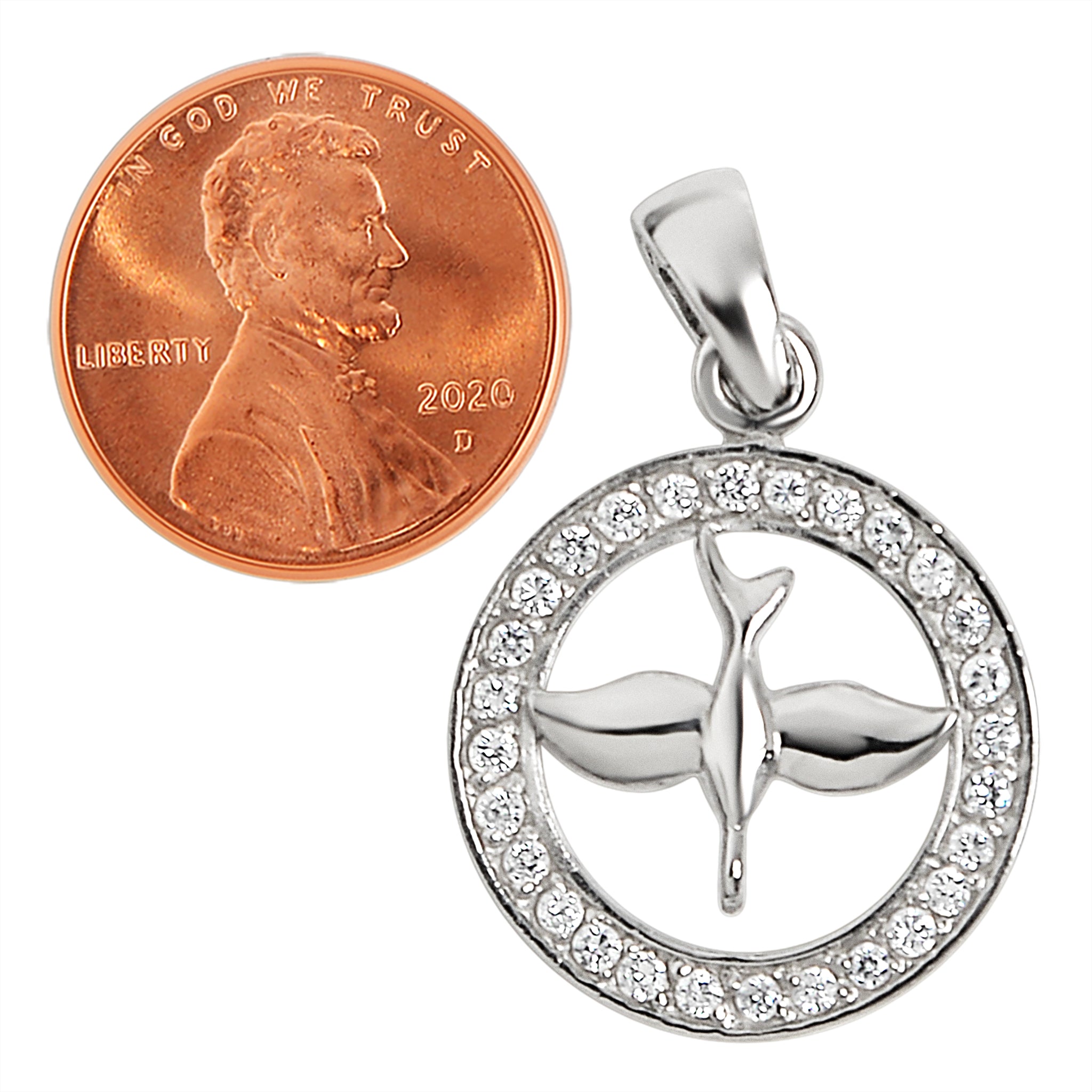 Sterling Silver CZ Circled Dove Pendant