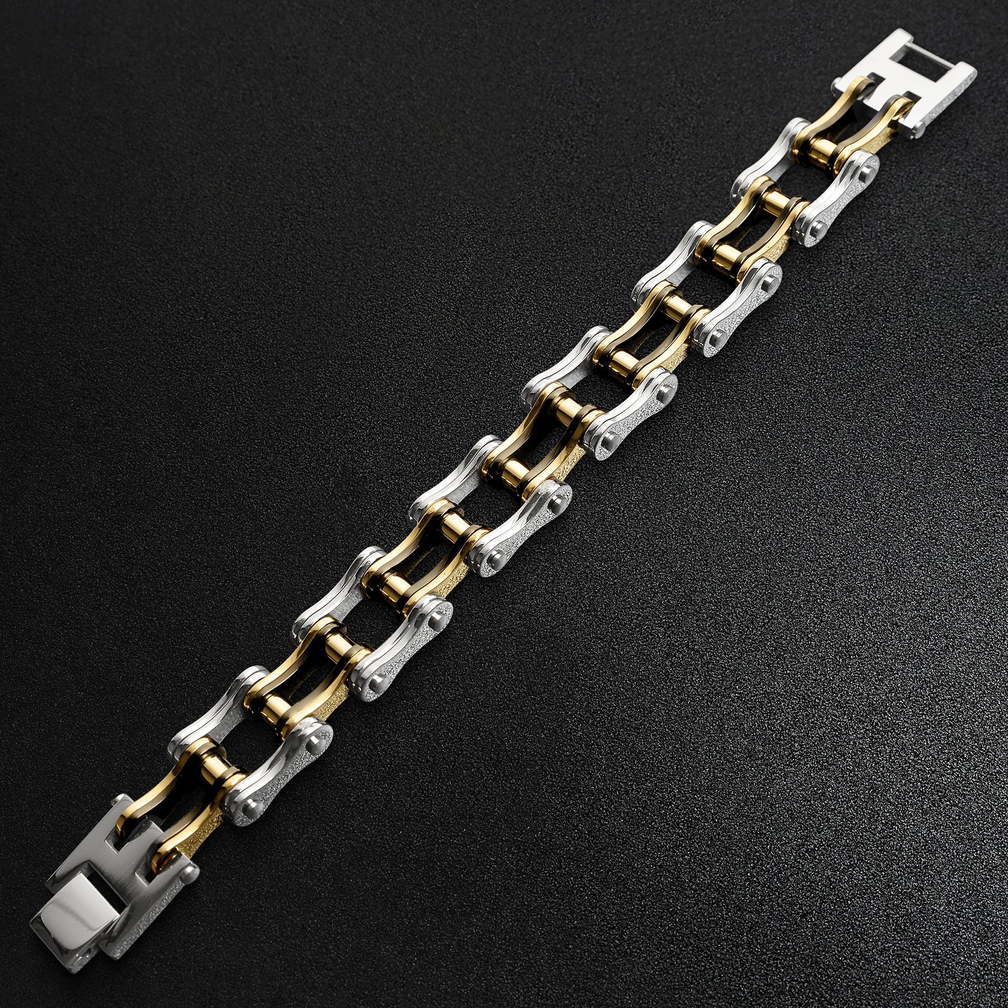 Stainless Steel Black And 18K Gold PVD Coated Bike Chain Bracelet