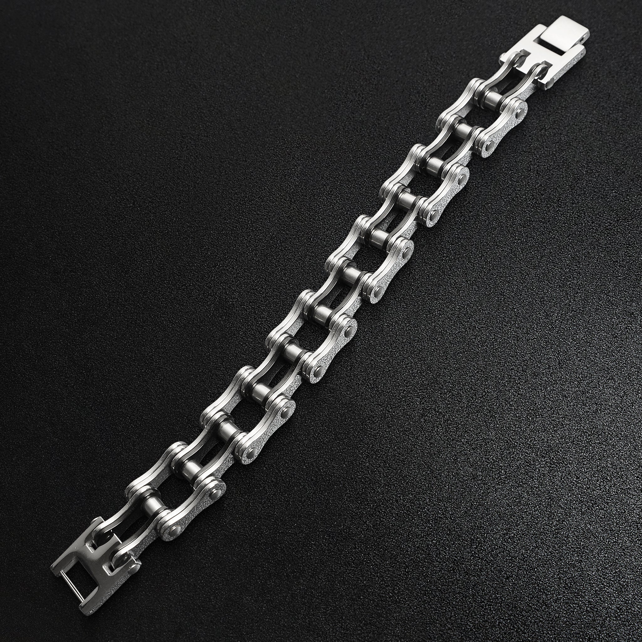Stainless Steel And Black Bike Chain Bracelet