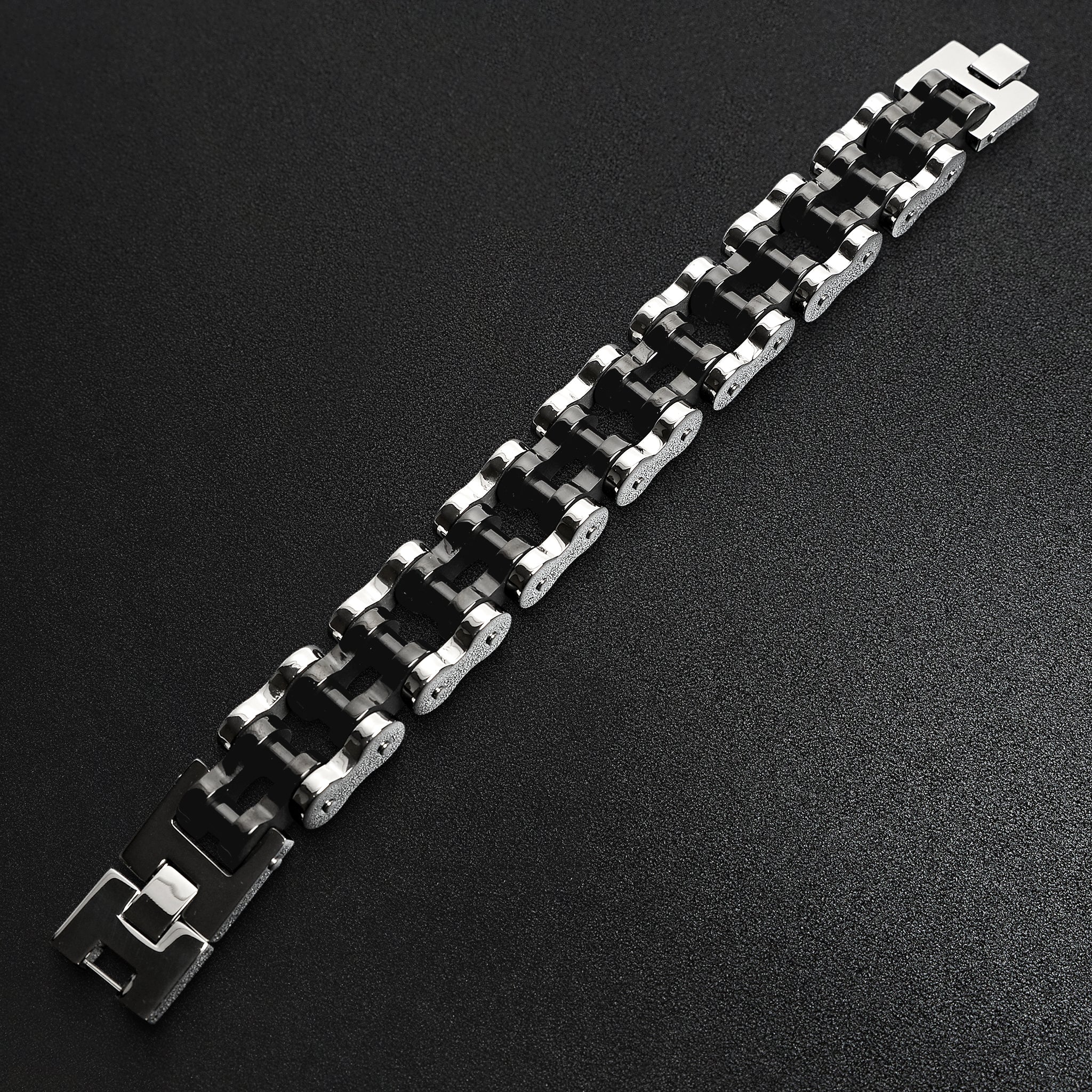 Stainless Steel and Black Bike Chain Bracelet