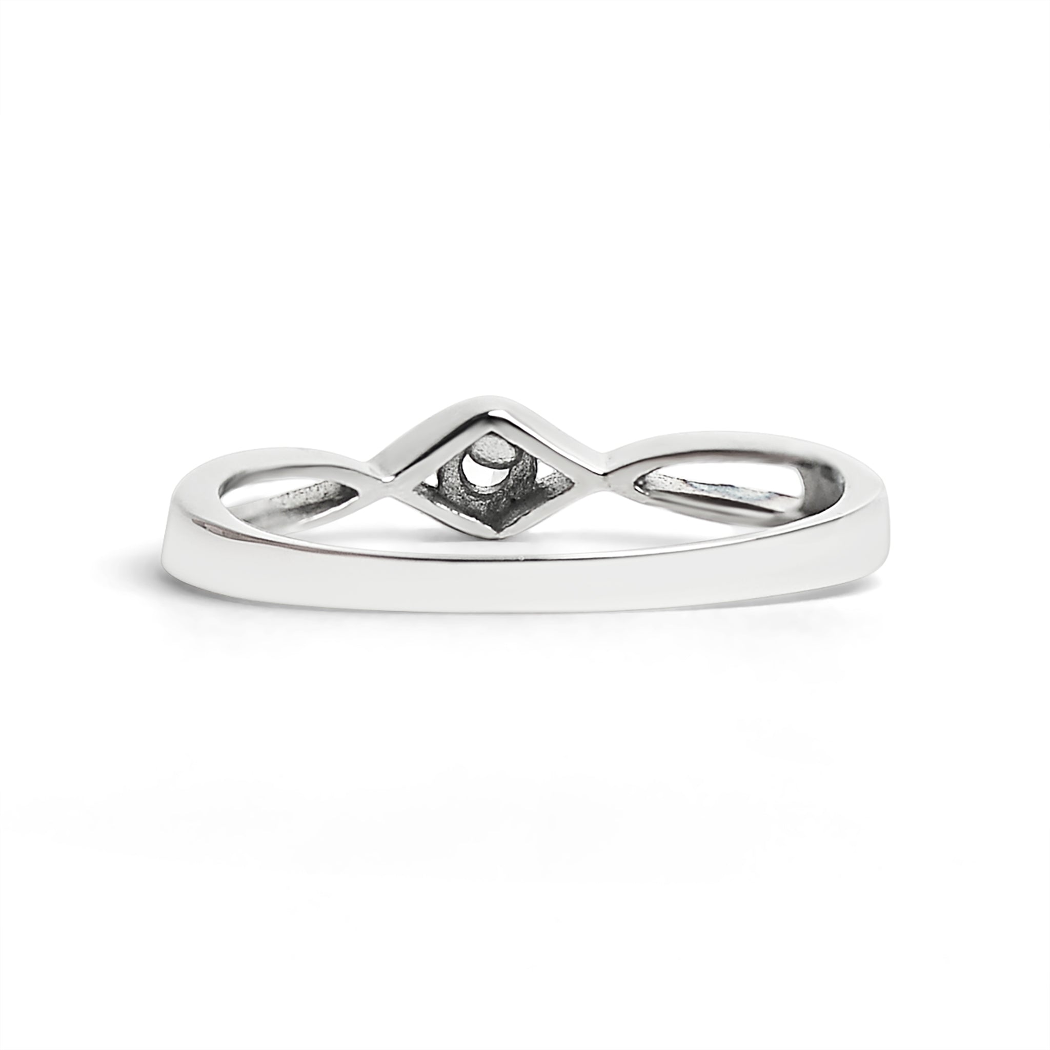 Stainless Steel Twisted Band CZ Accent Ring