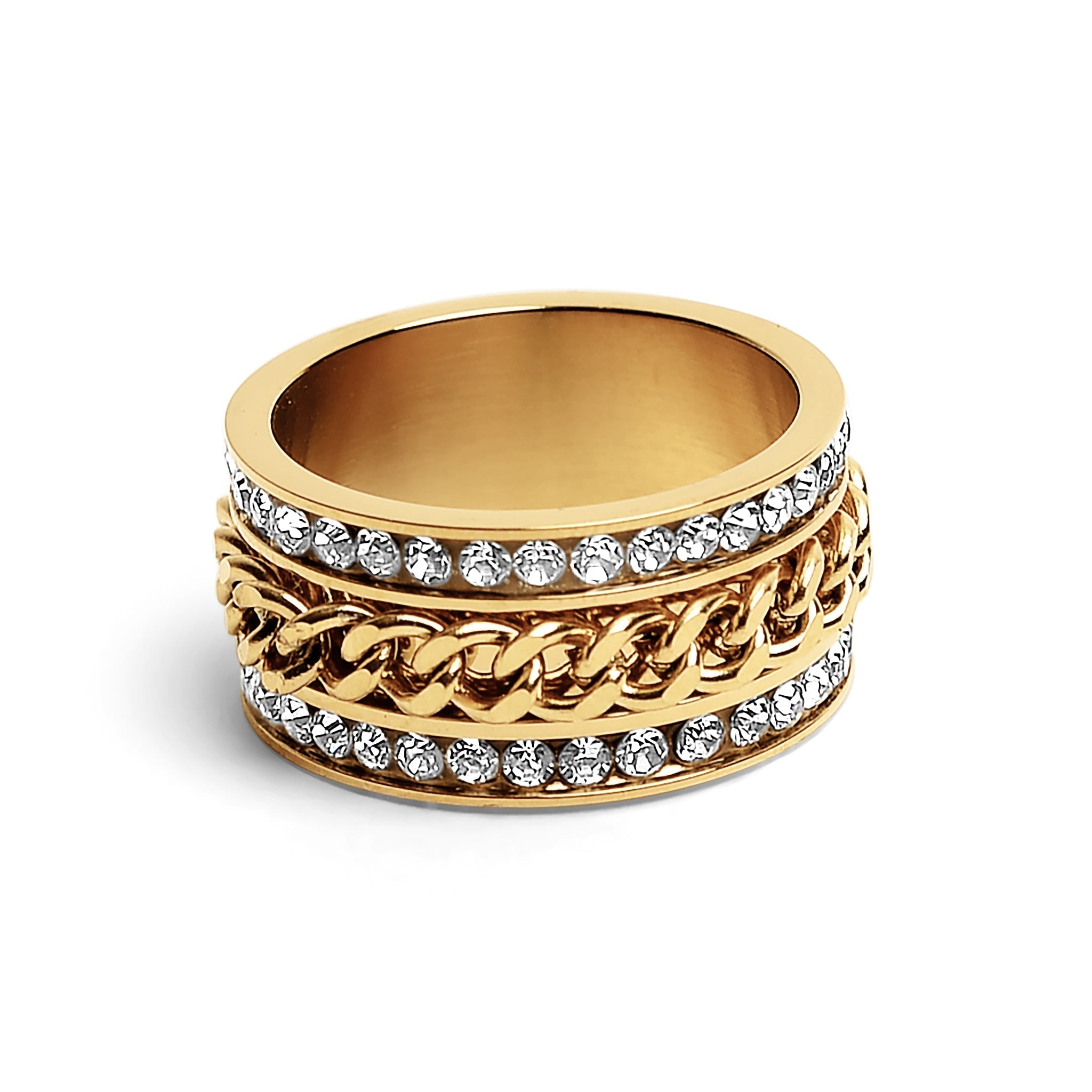 10 Pack - CZ Eternity With 18K Gold Center Chain Spinner Stainless Steel Ring