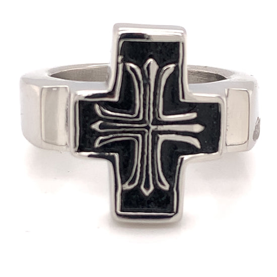 Polished Black Enamel Cross Stainless Steel Ring