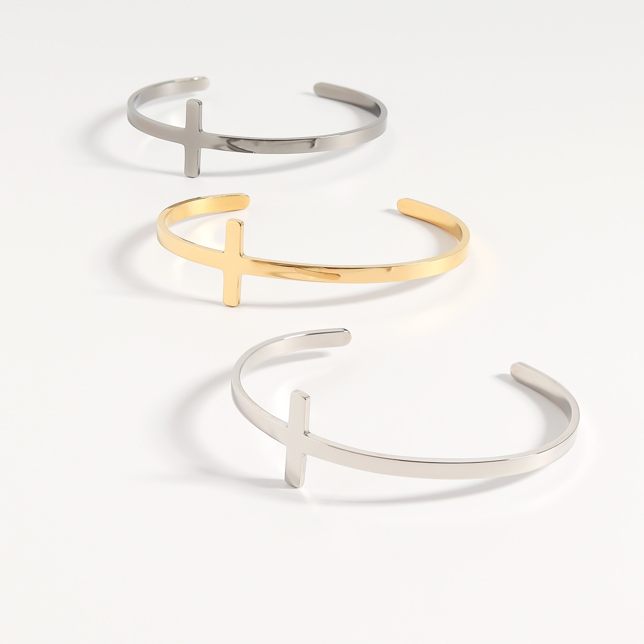 18K Gold PVD Stainless Steel Philippians 4:13 Cross Cuff Bracelet