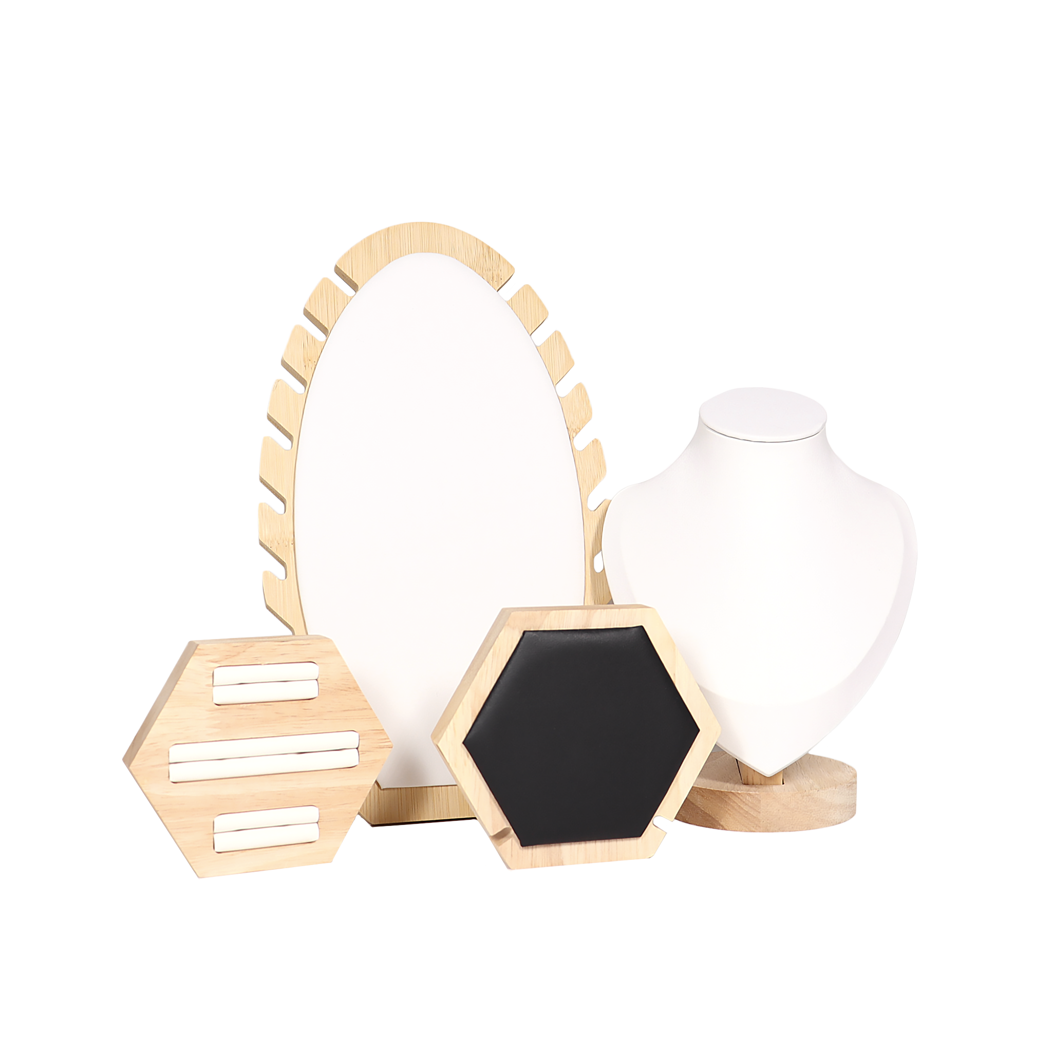Natural Wood & Leather 1 Unit Hexagon Necklace Display