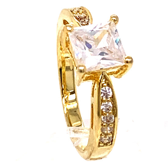 CZ Center Stone With CZ Accents Gold Over Brass Ring