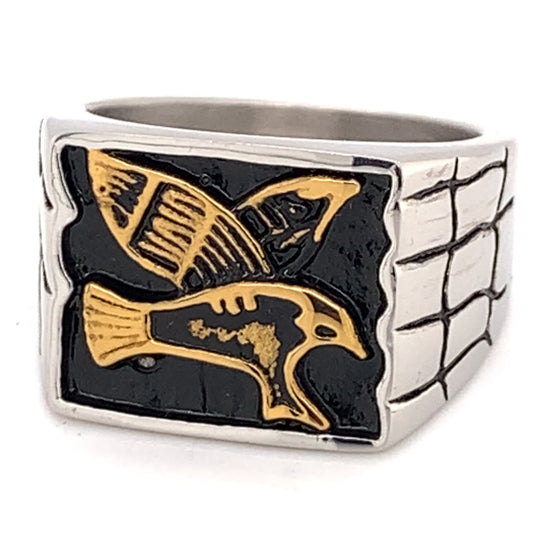 Stainless Steel 18K Gold PVD Coated Eagle Center Men's Signet Ring